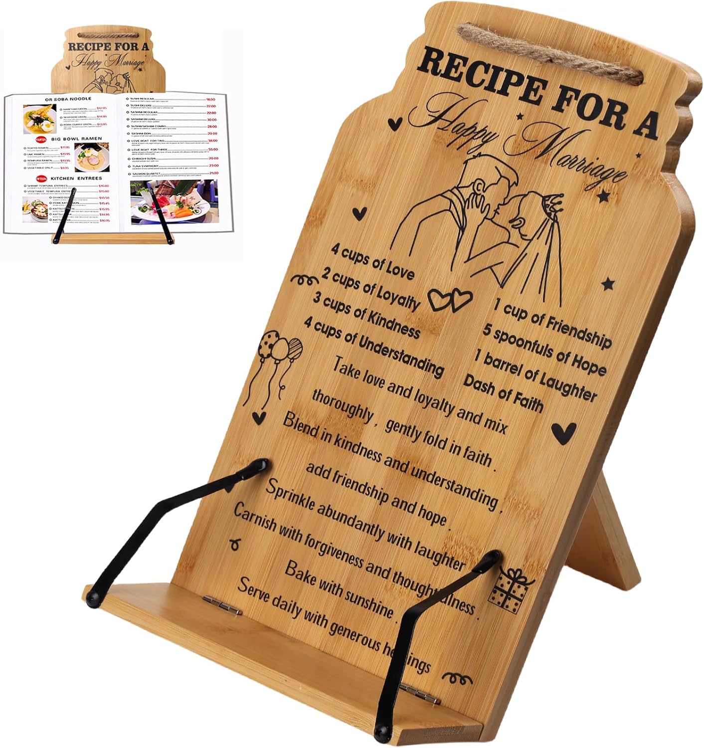 Elegant Bamboo Cookbook Stand for Newlyweds