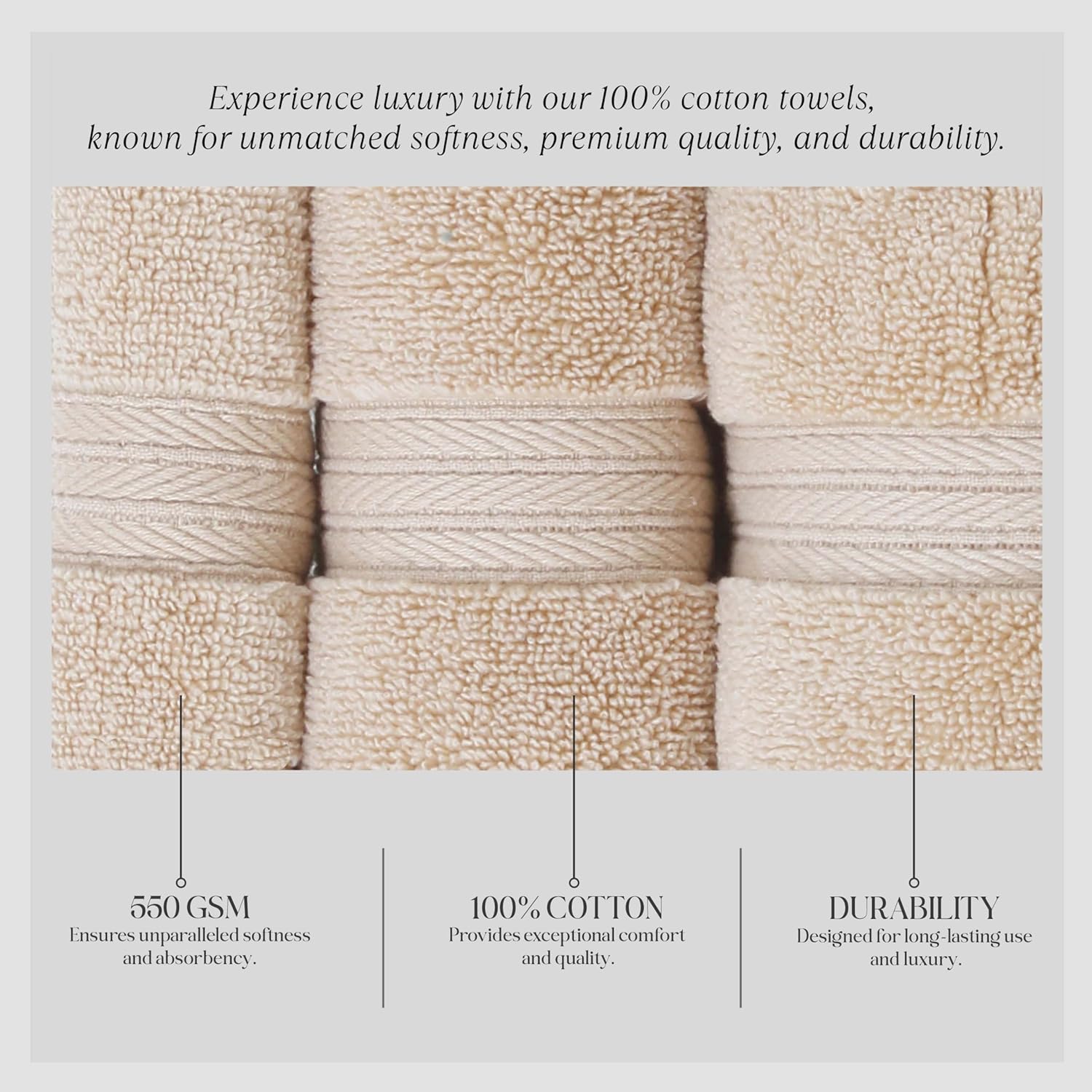 Elegance Essentials 550GSM 100 Cotton Zero Twist Quick Dry Bath Towel Set