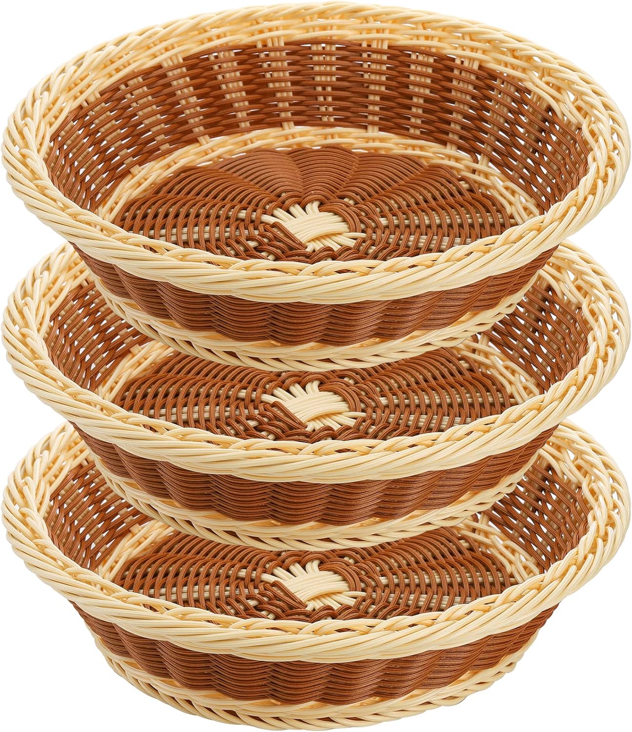 3-Piece Rattan Serving Basket Set Poly-Wicker Baskets