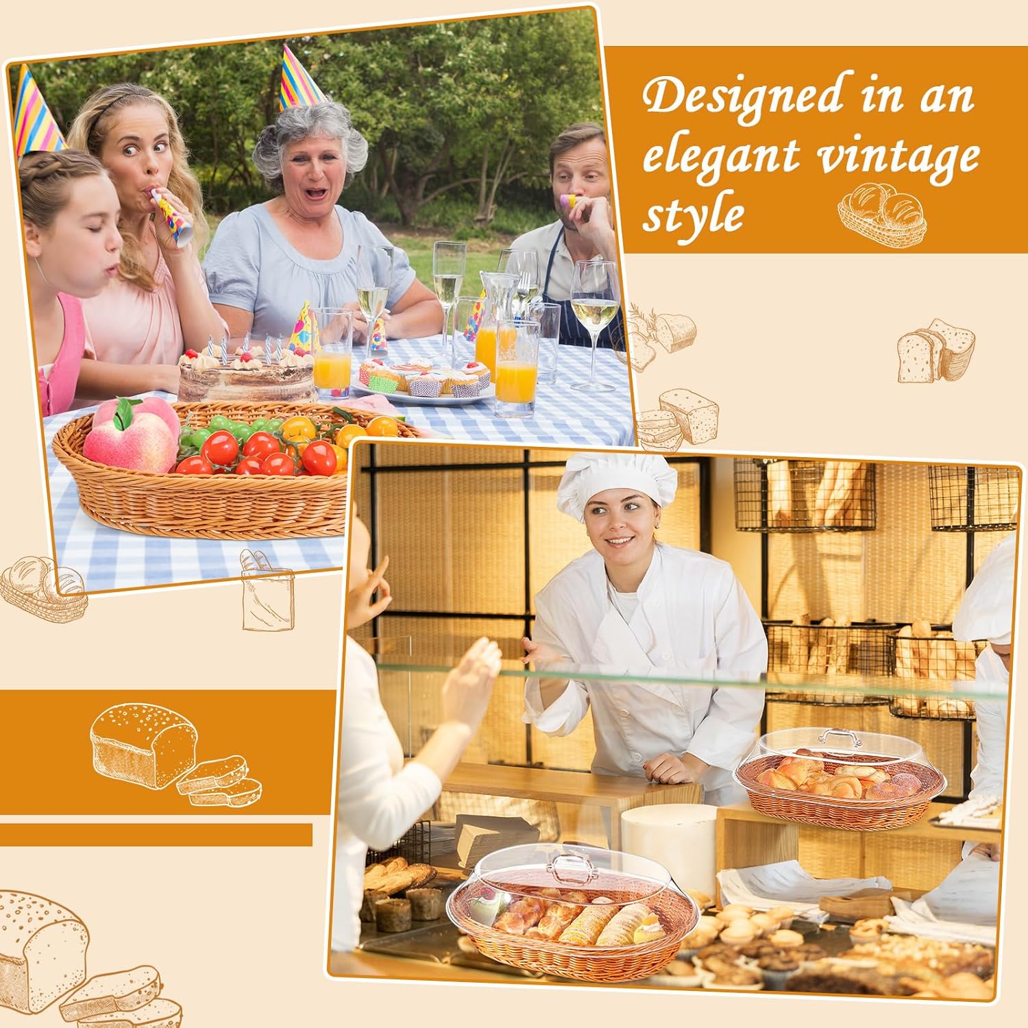 Hushee 2-Set Imitation Rattan Baskets with Lid for Storage Display