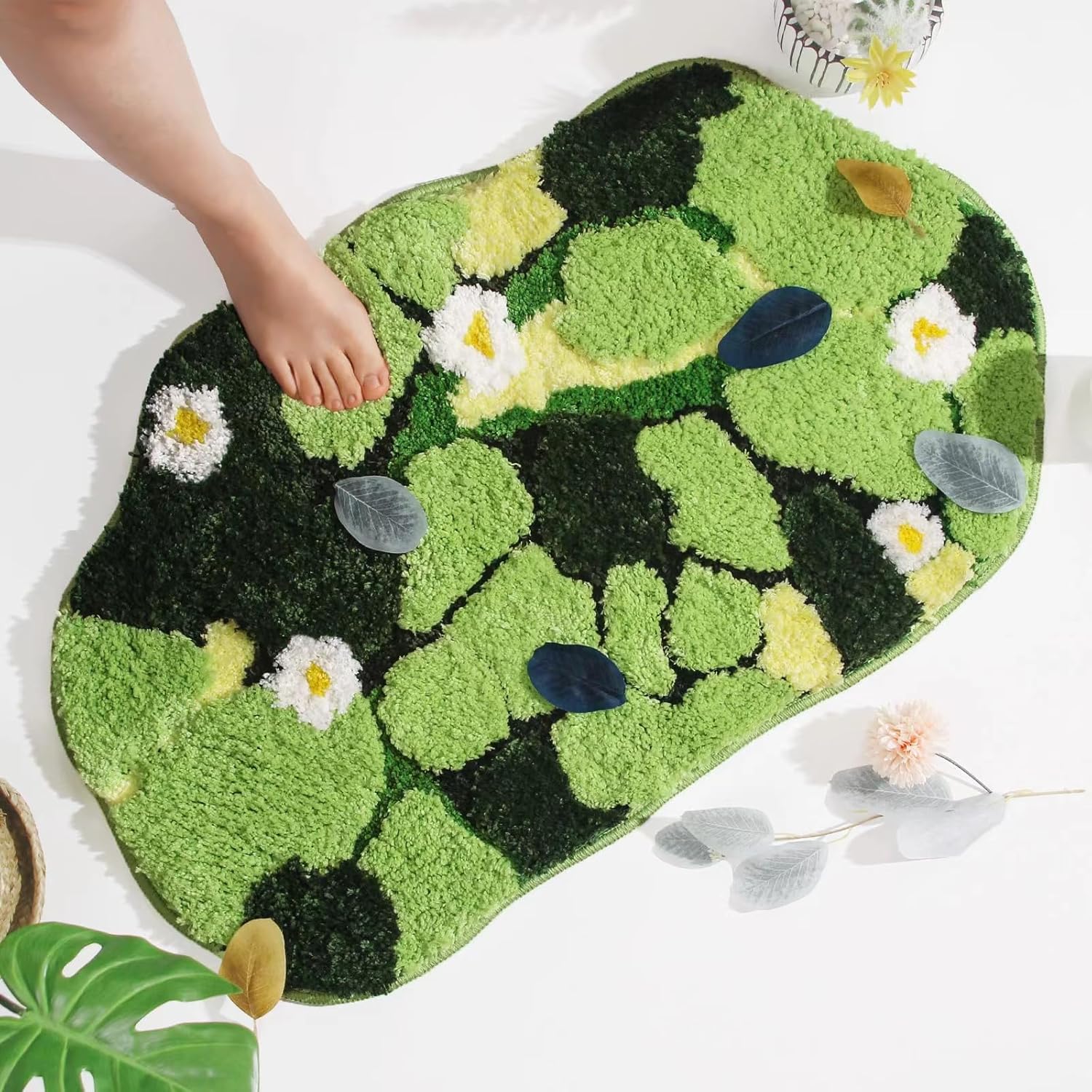 Green Moss Bath Mat - 32x20 Inch Soft Non-Slip Washable