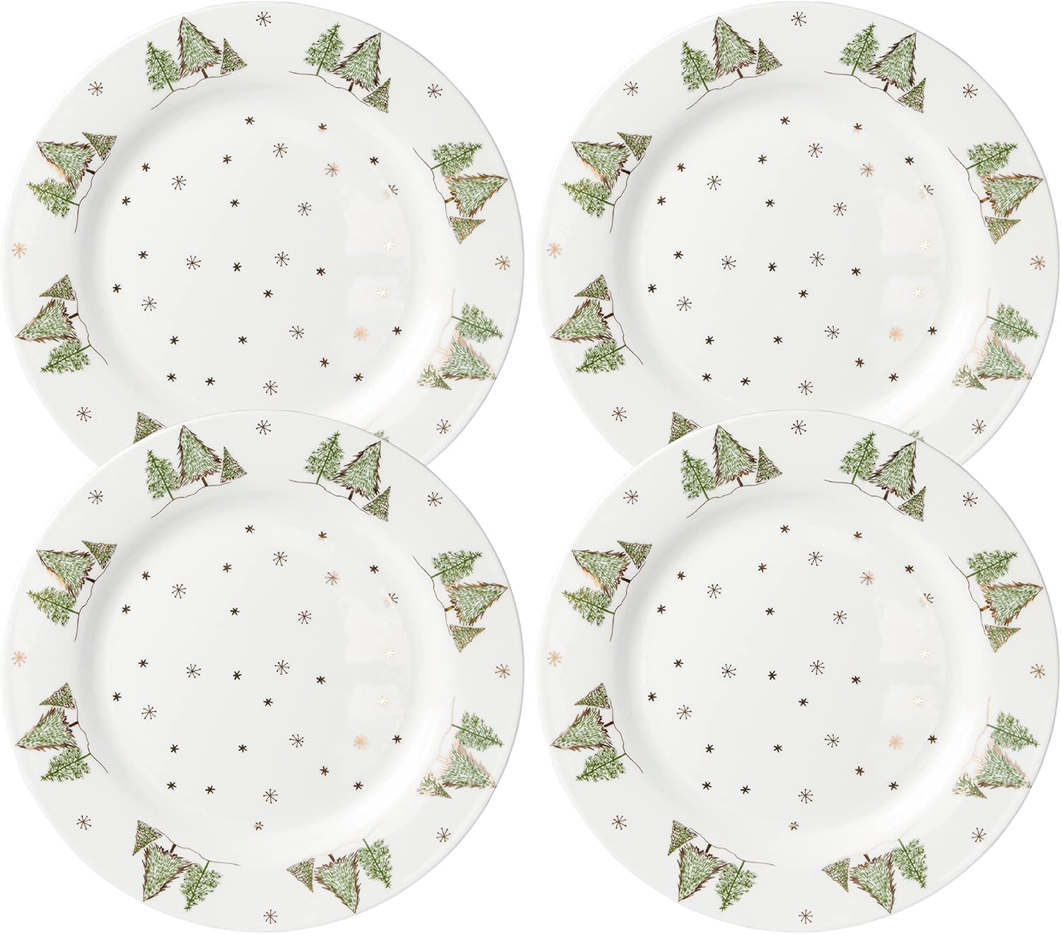 Gracie China Gold Green Pine Tree Dinner Plate Set 4 x 105-Inch