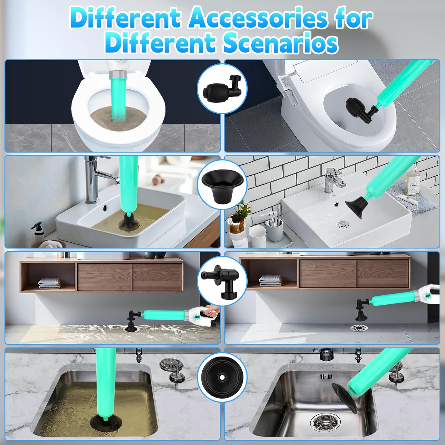 Electric Toilet Plunger with Auto Inflation and Digital Display
