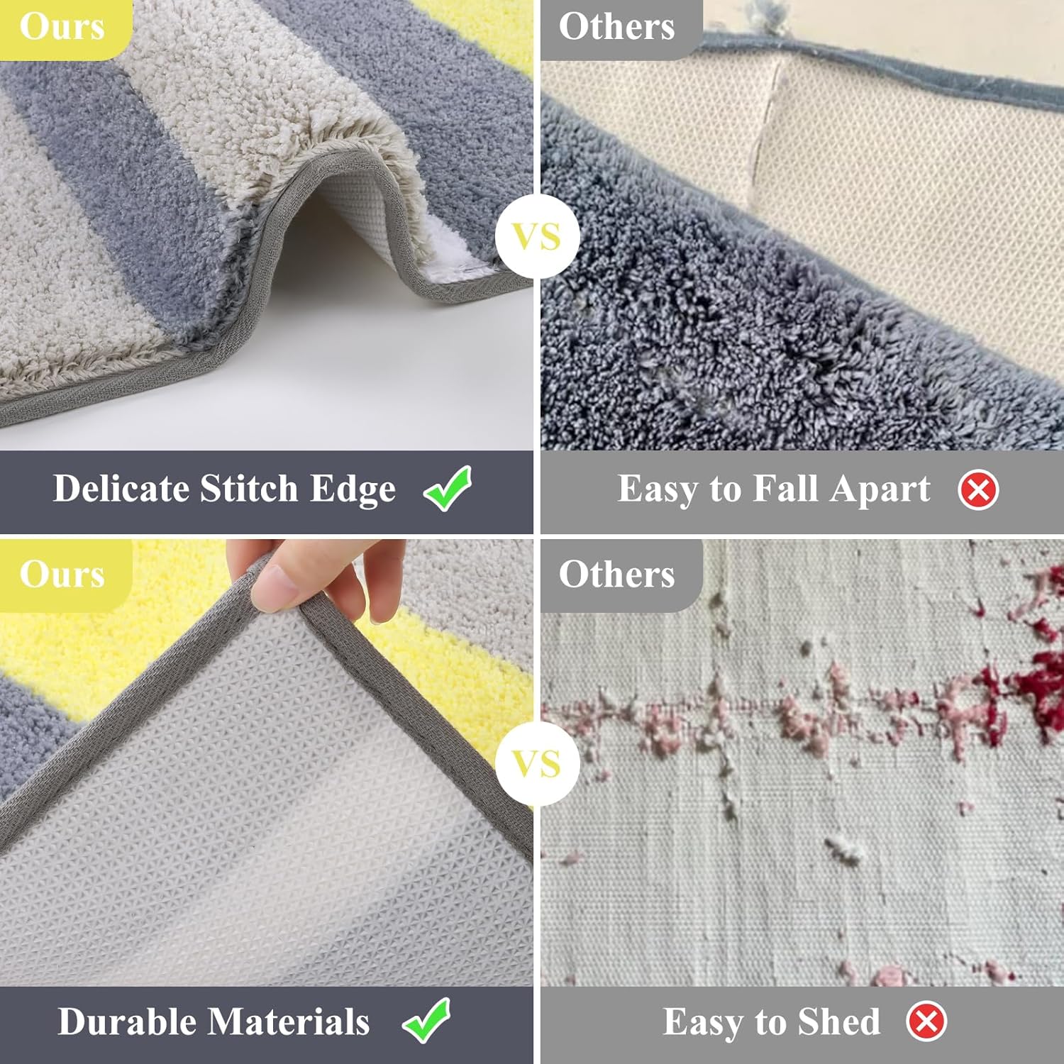 Vaukki 3 Piece Bathroom Rugs Set - Non Slip Shaggy Microfiber Mats