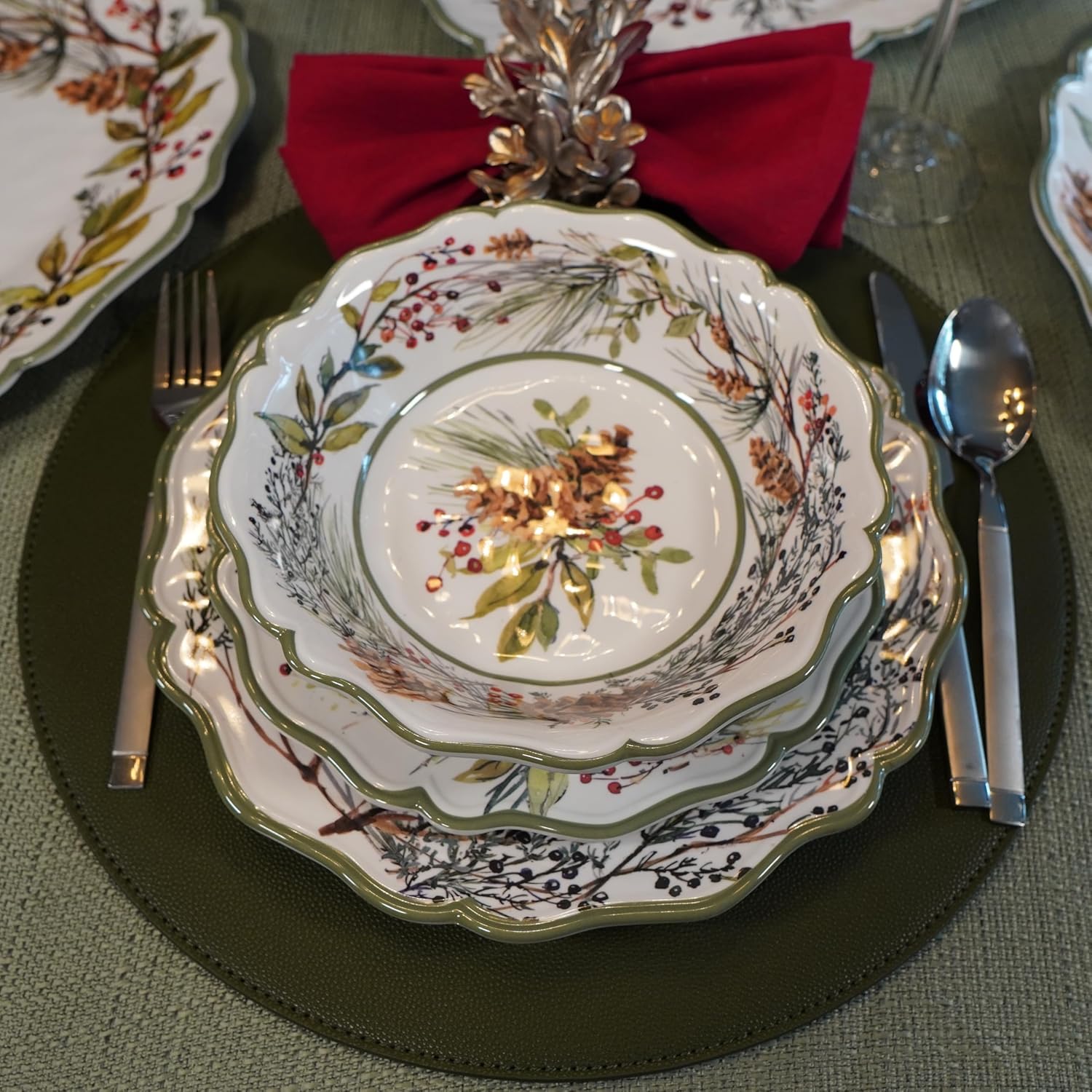 Certified International Winters Forest 11 Melamine Dinner Plates Set of 4