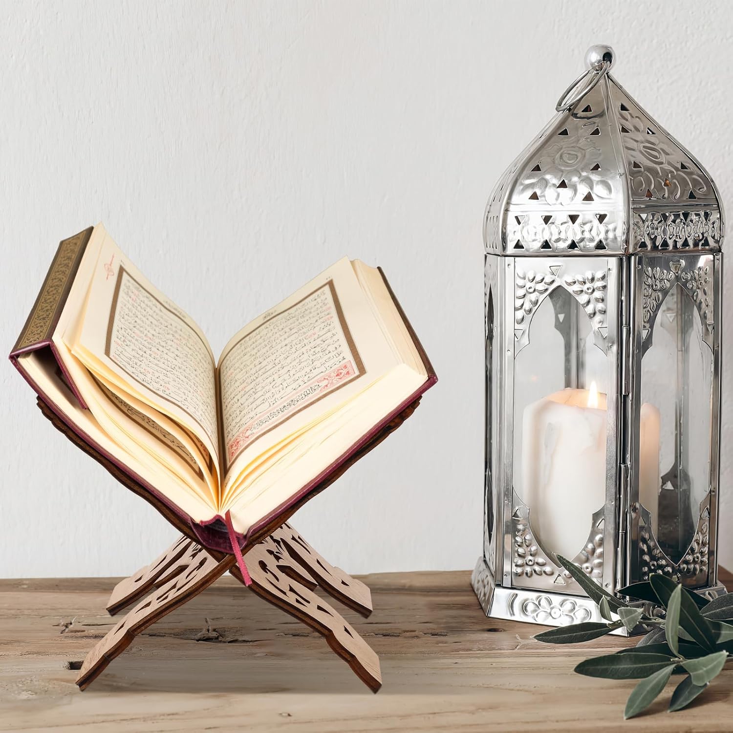 PRETYZOOM Foldable Quran Stand Wooden Book Holder