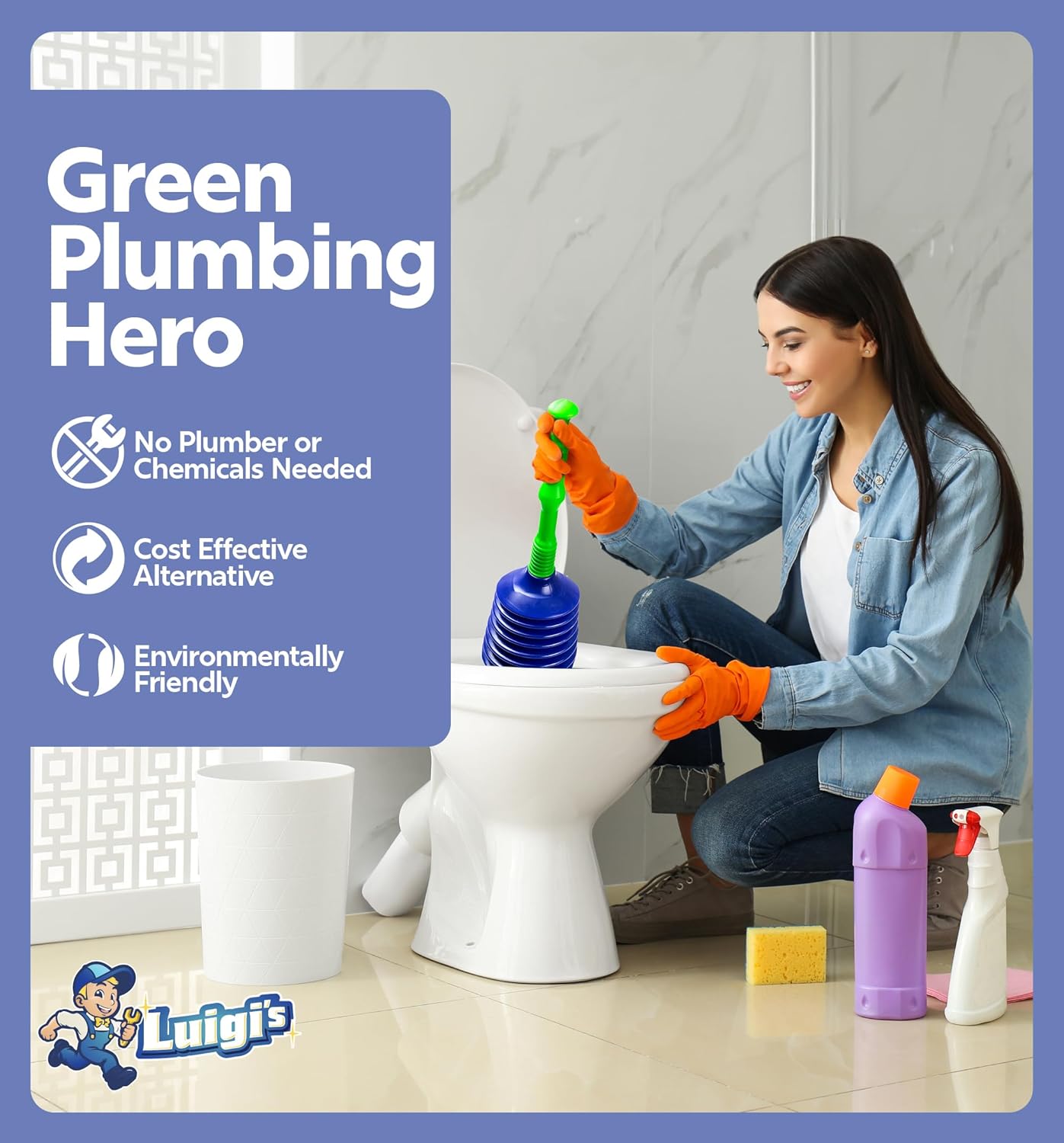 Luigis Toilet Plunger Best Unblocker Snake Design Eco-Friendly Clog Master