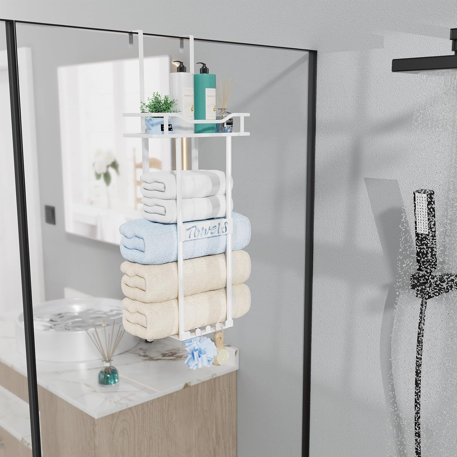 Space-Saving Over-Door Towel Rack - White