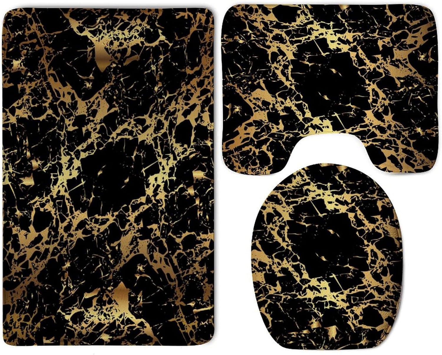 Sleek Gold Black Bath Mat Set - Perfect for Home Bathroom