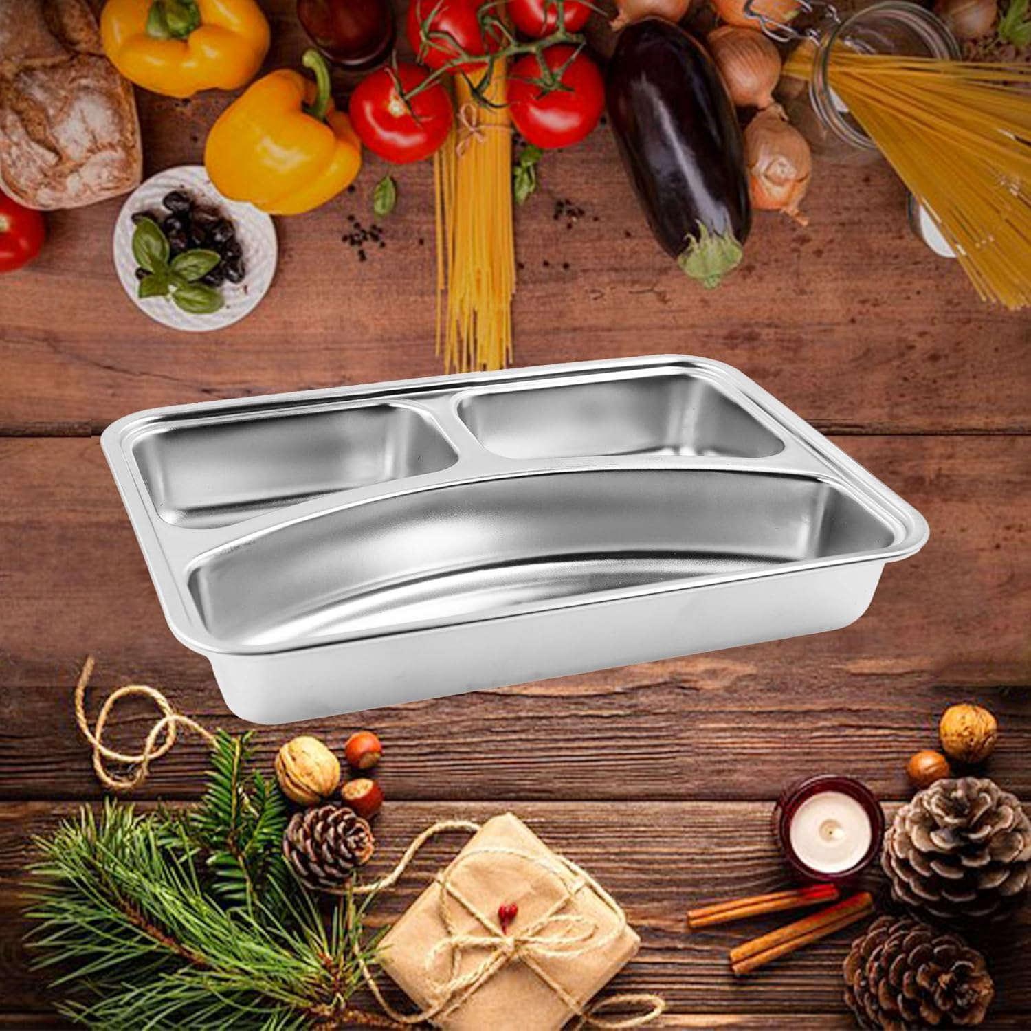 Durable stainless steel divided plates for separating and storing food