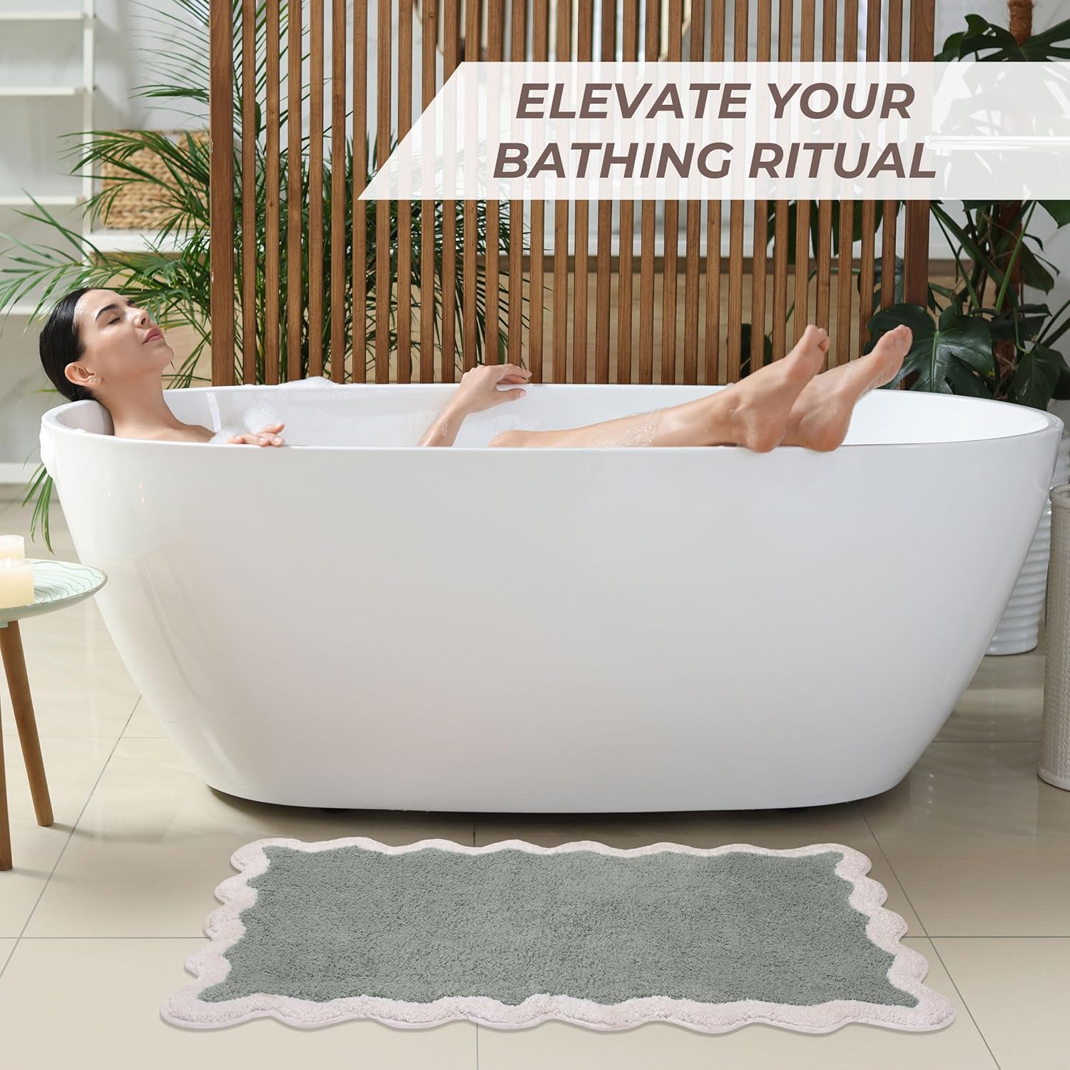 Ergonomic Design Sage Green Bathroom Rug 20x32