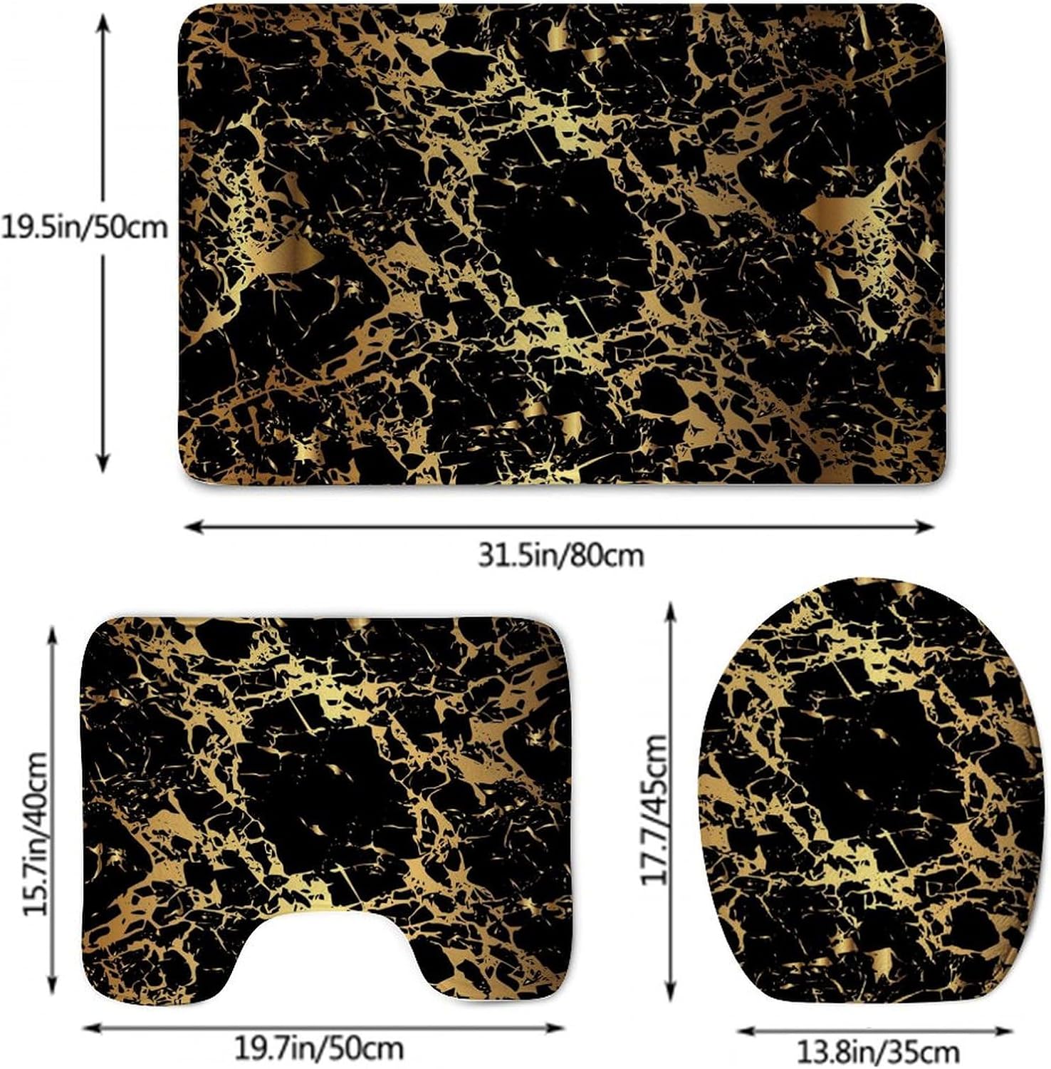Sleek Gold Black Bath Mat Set - Perfect for Home Bathroom