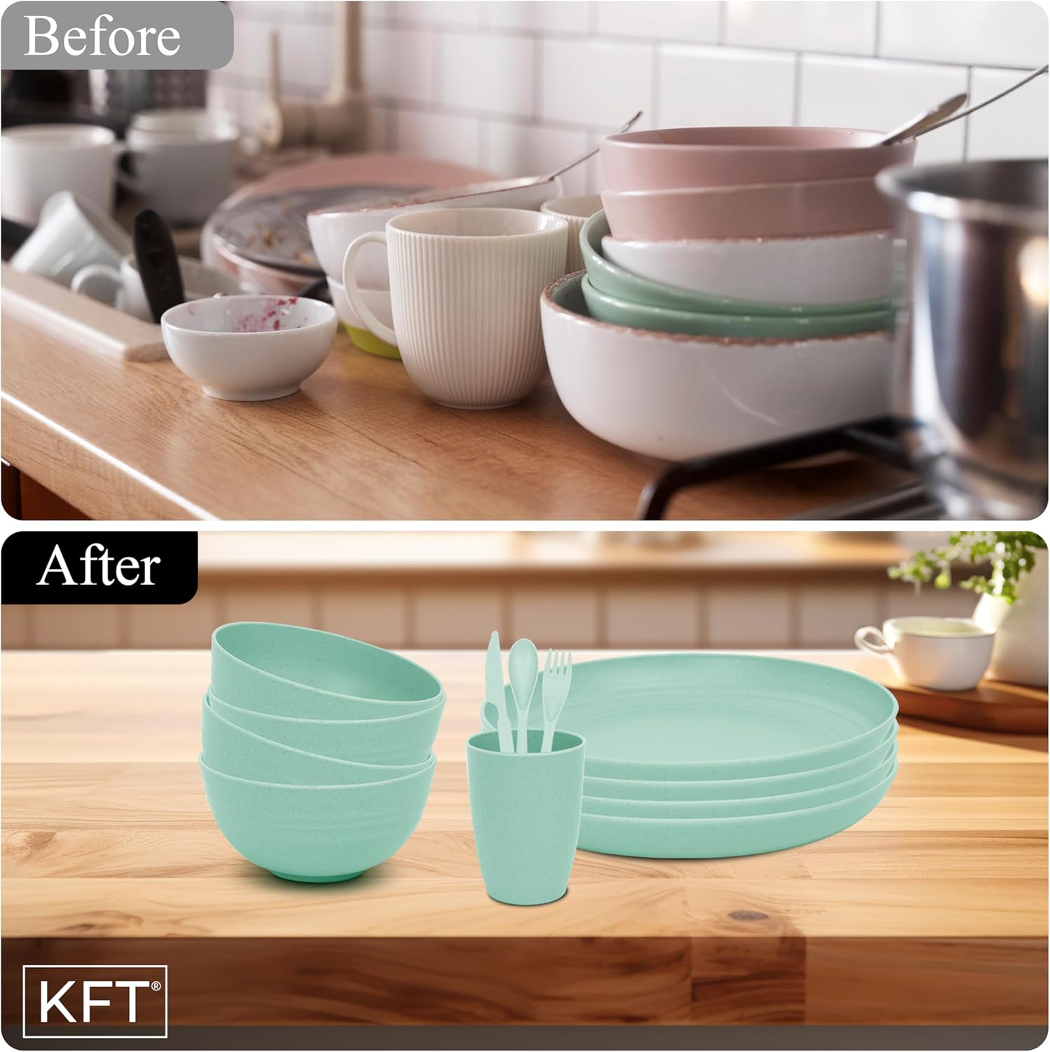 Eco-Friendly Dinnerware Set for 4 - Lightweight Unbreakable for Camping