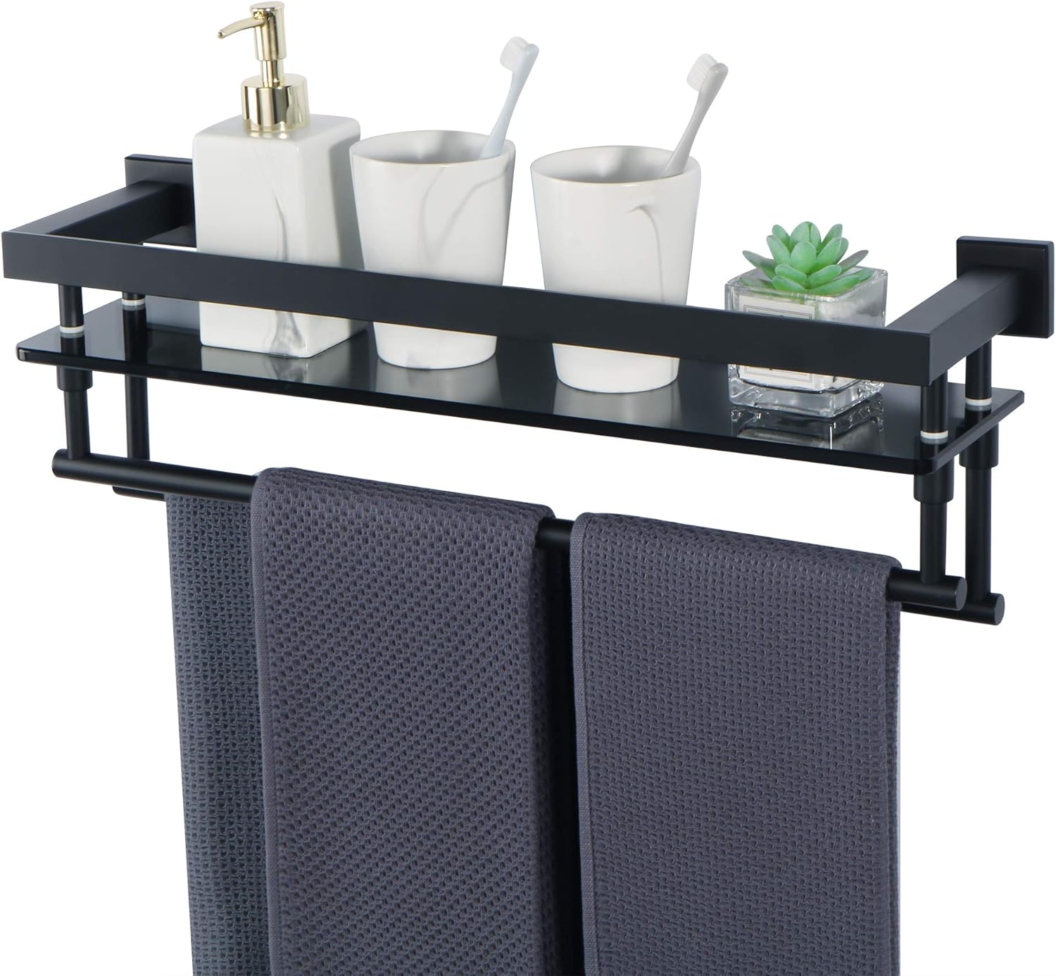 Alise 20-inch Double Towel Bar Glass Shelf for Bathroom