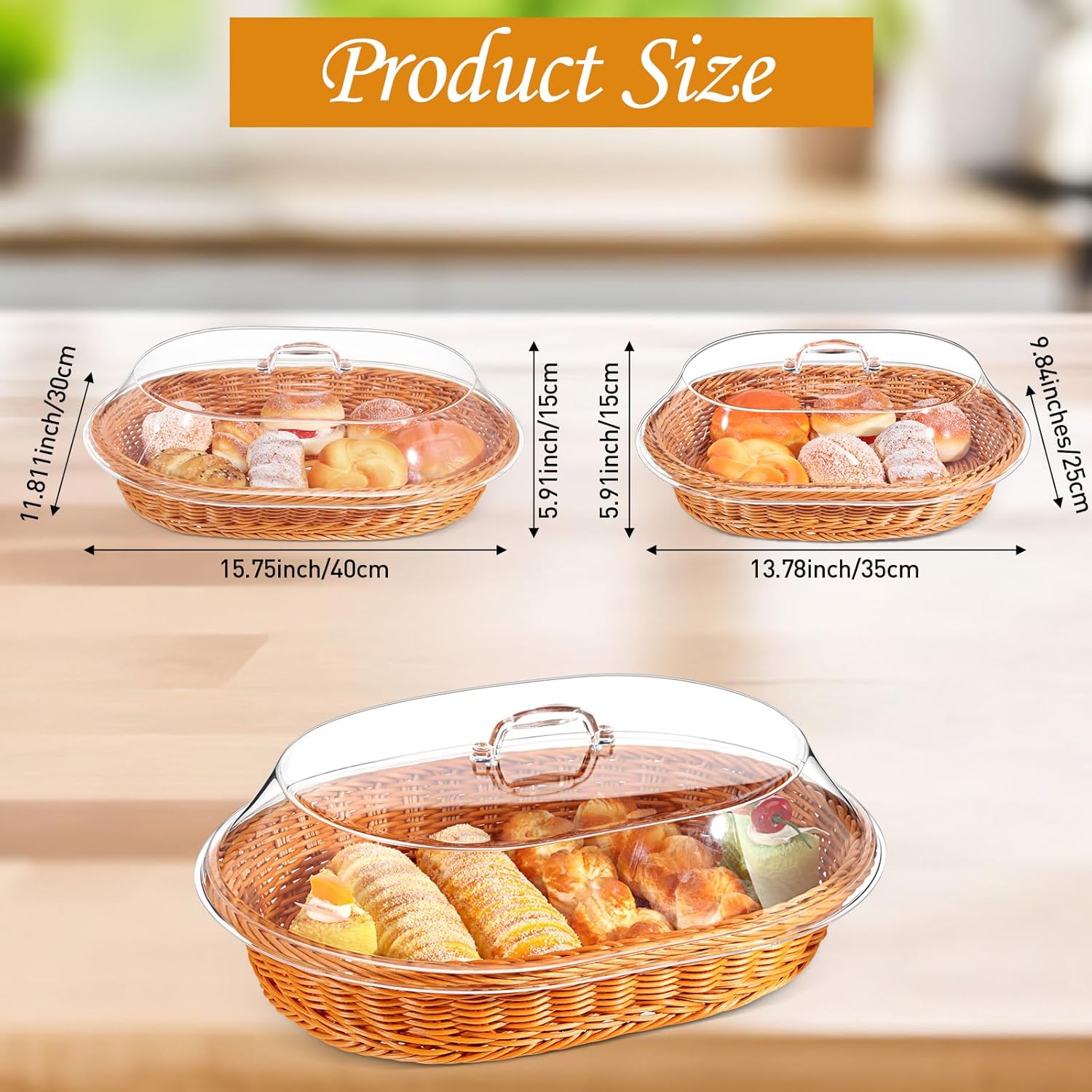Hushee 2-Set Imitation Rattan Baskets with Lid for Storage Display