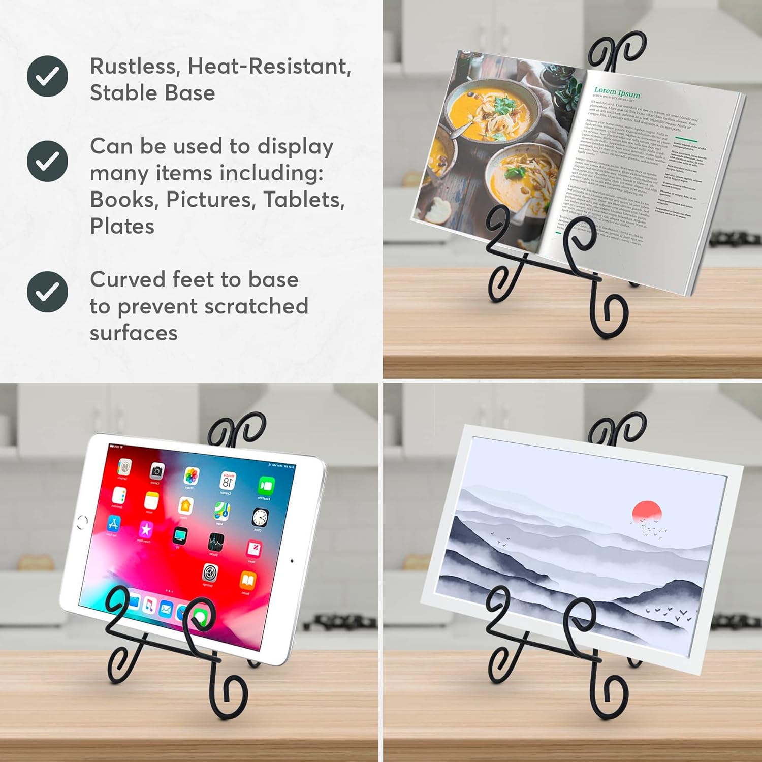 Elegant Heavy-Duty Metal cookbook Stand for Hands-Free Reading Storage