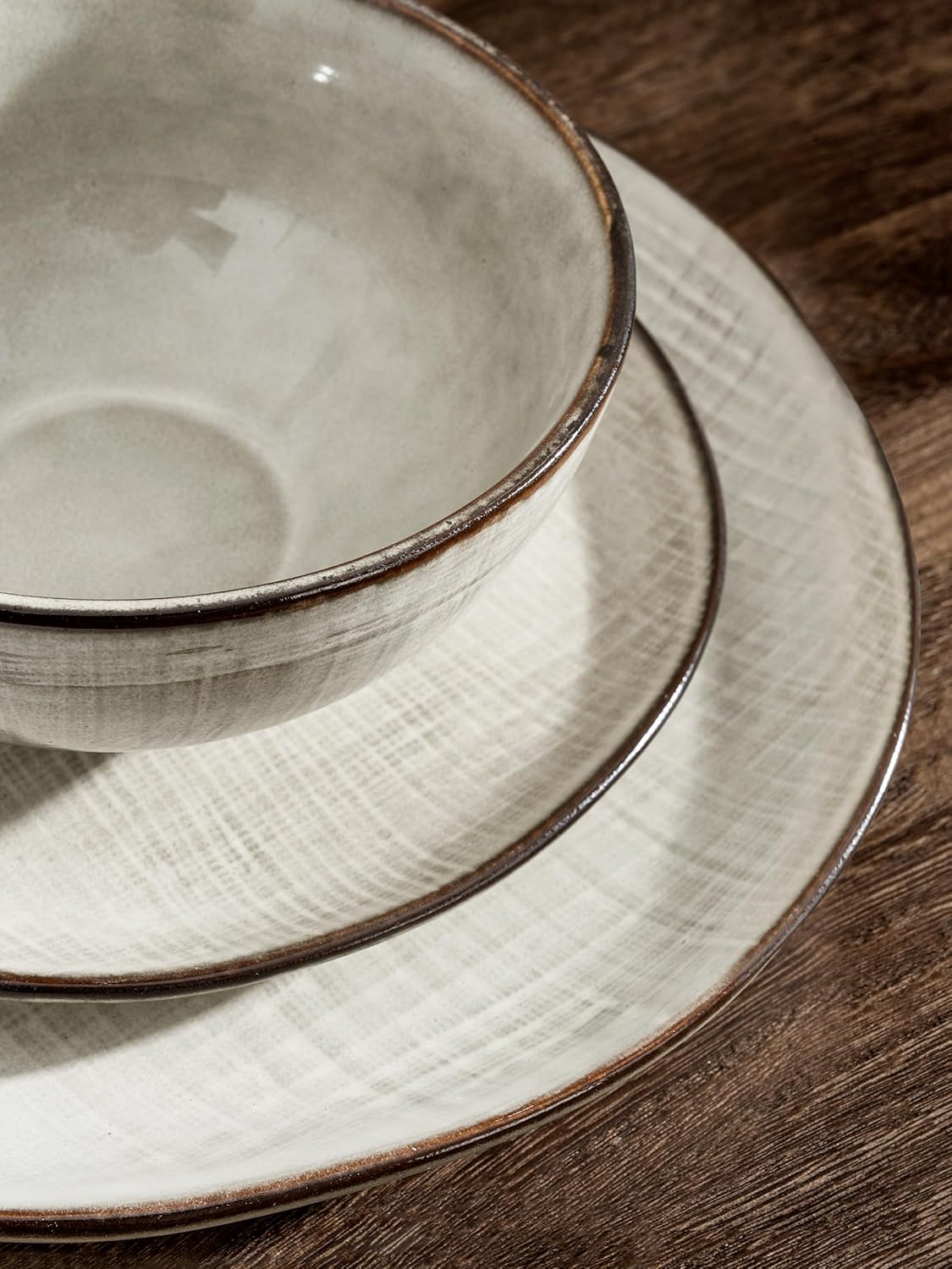 Famiware 24-Piece Moonlight Dinnerware Set - Summer Sand Stoneware with Linen Finish