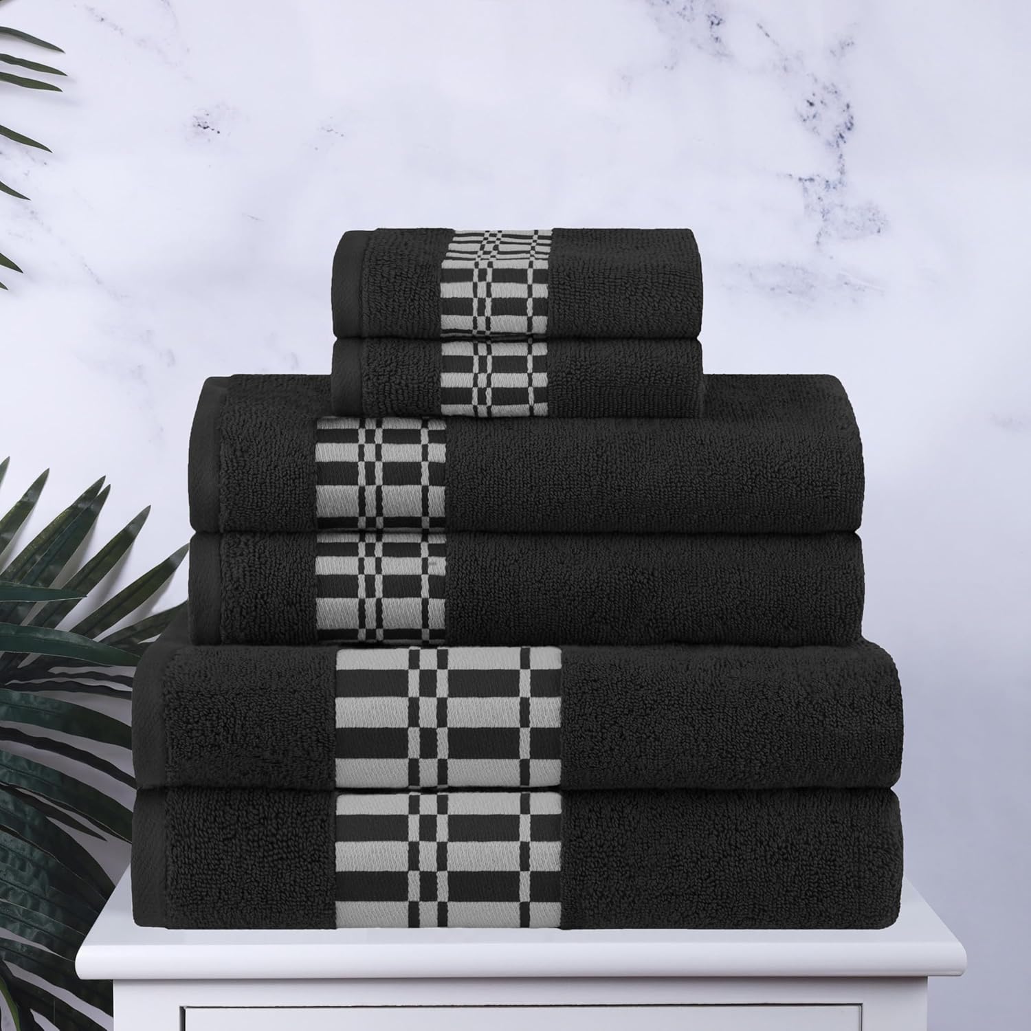 6-Piece Cotton Towel Set with Geometric Design