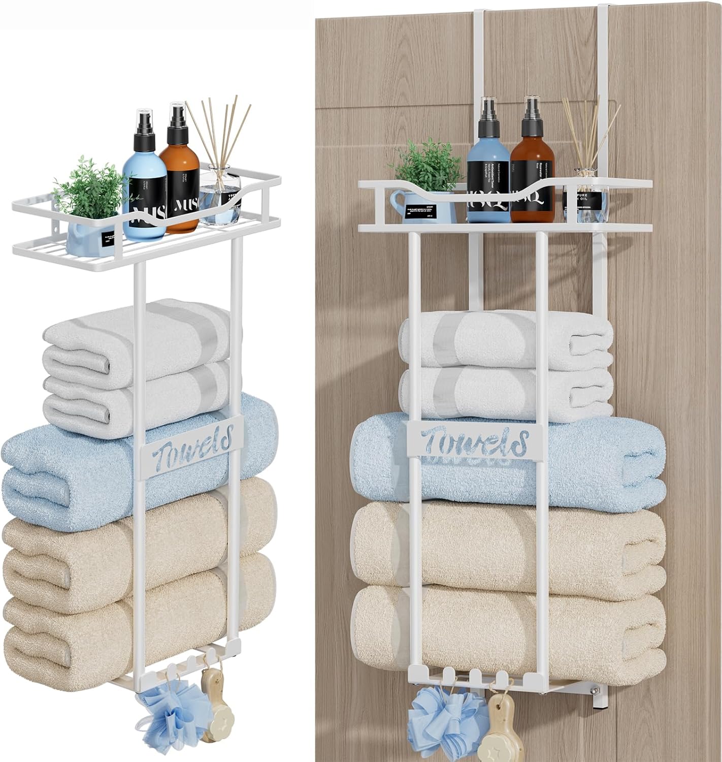Space-Saving Over-Door Towel Rack - White