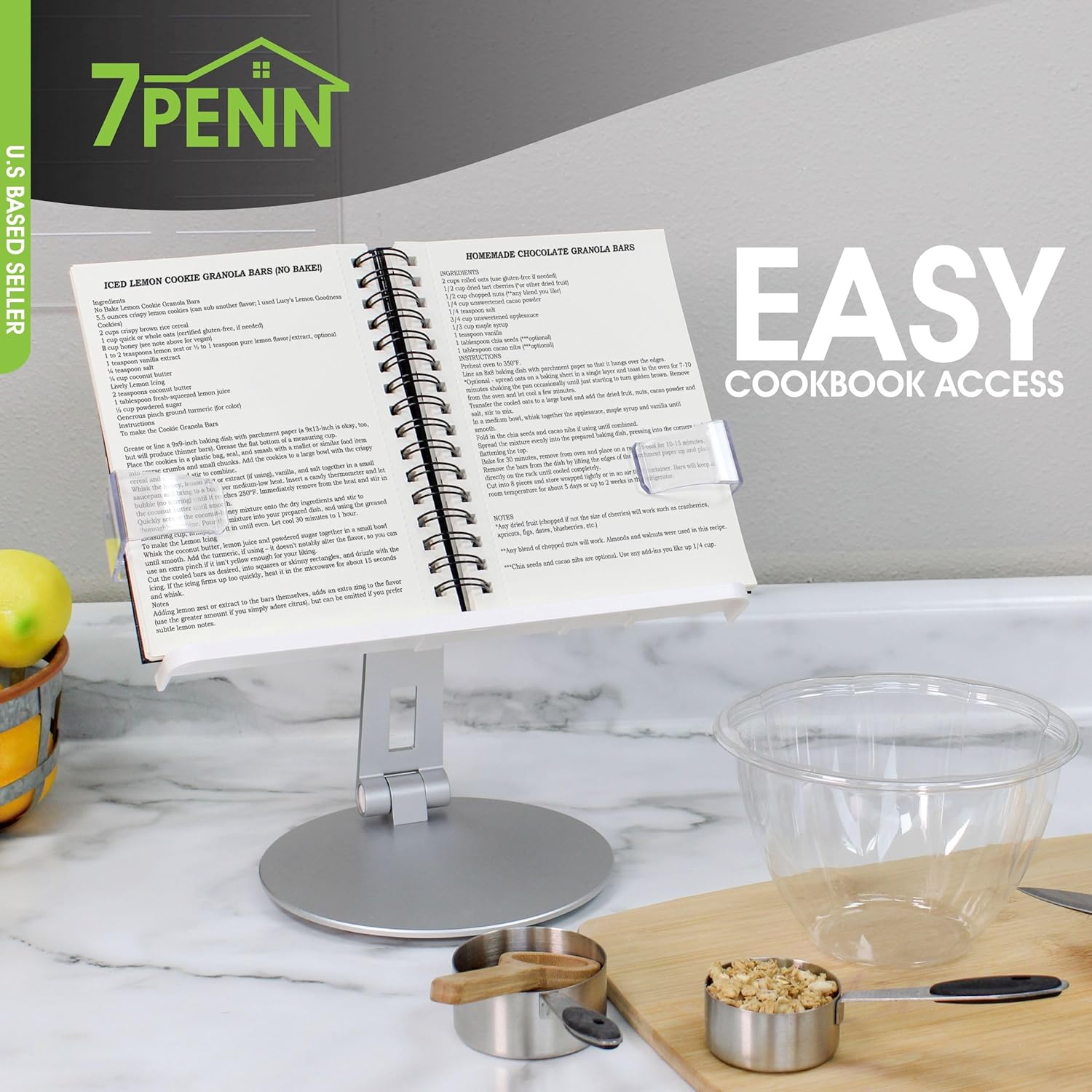 7Penn Adjustable 360 Rotating Book Stand for Kitchen and Desk