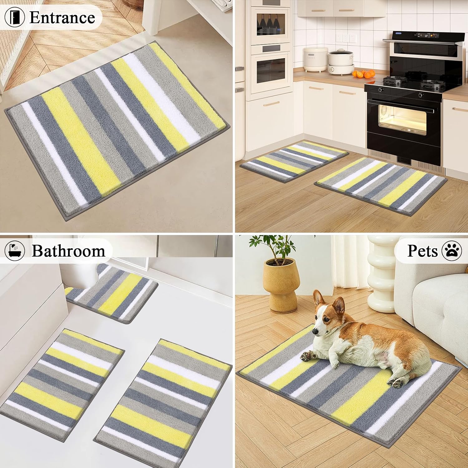 Vaukki 3 Piece Bathroom Rugs Set - Non Slip Shaggy Microfiber Mats