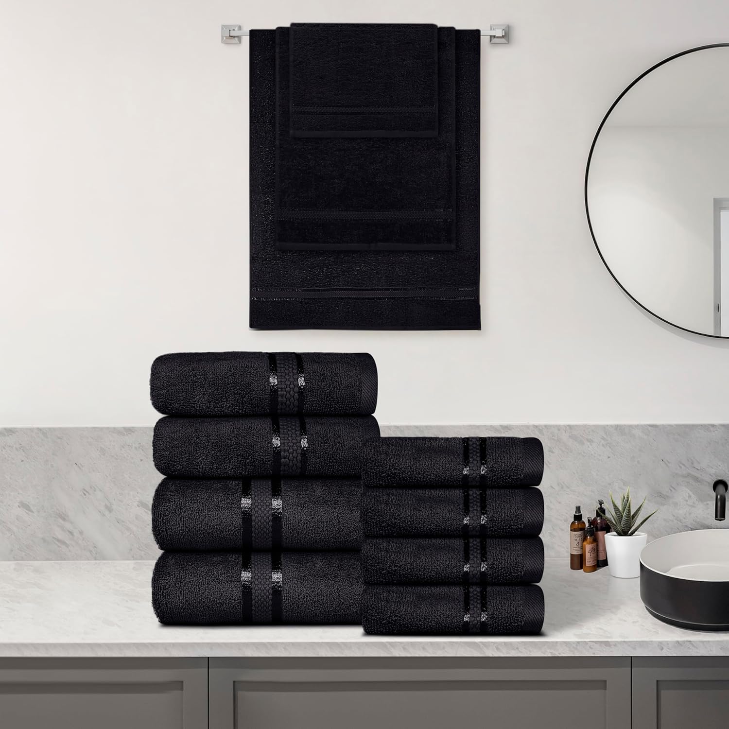 Dewall Maisons 8-Piece Black Cotton Towel Set
