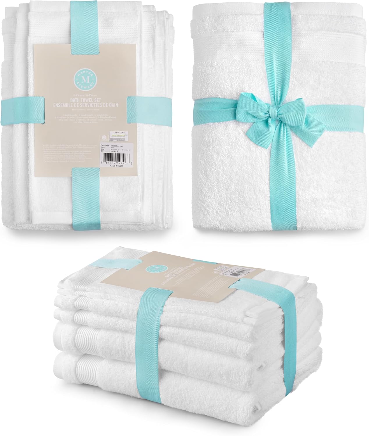 Martha Stewart 100 Cotton Bath Towels Set of 6 Soft Absorbent White