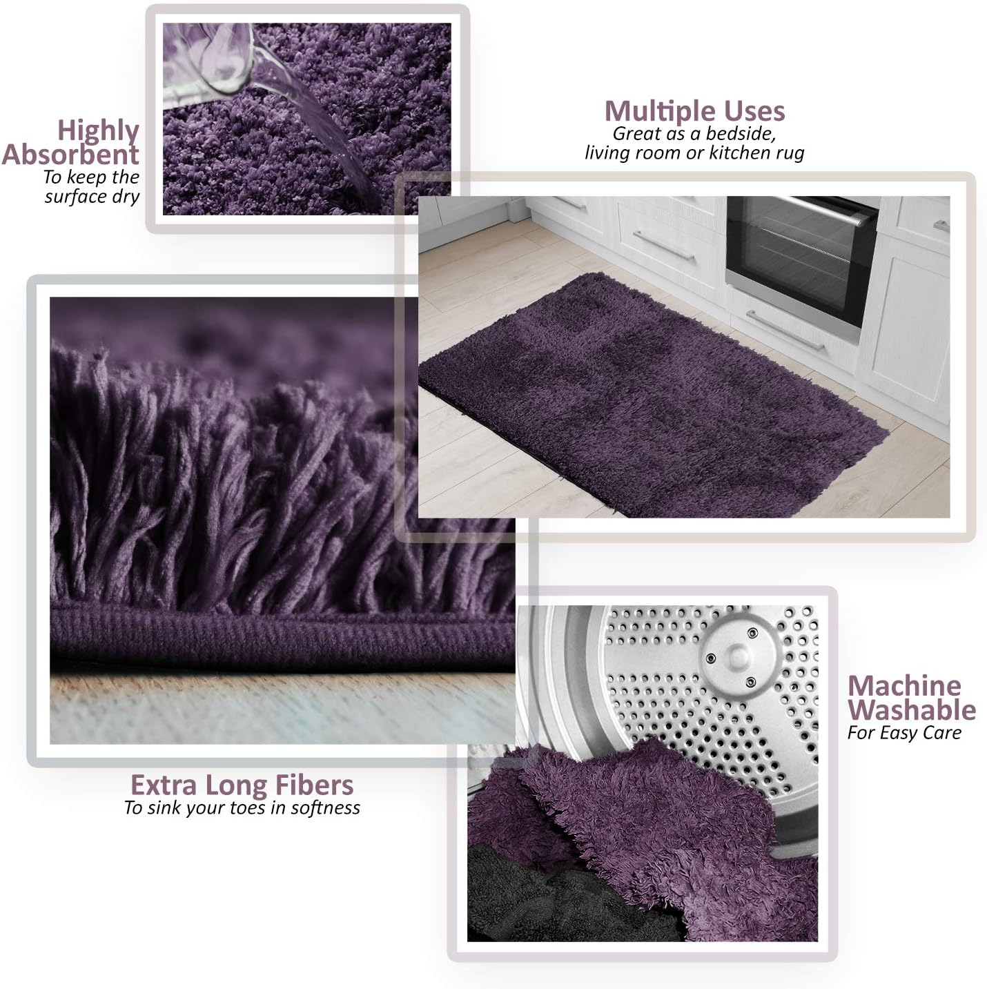 Clara Clark 3 Piece Bath Rug Set Purple