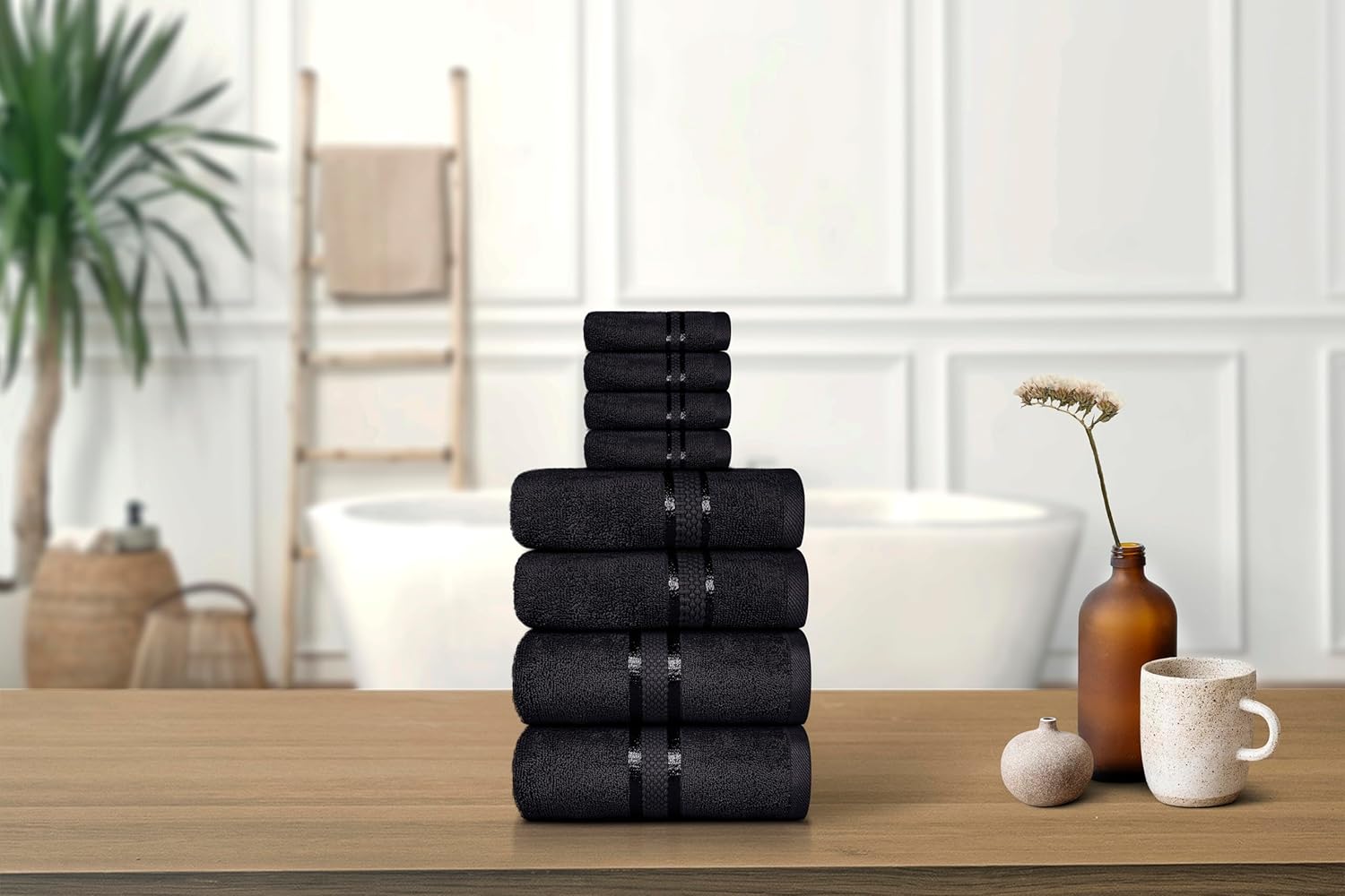 Dewall Maisons 8-Piece Black Cotton Towel Set