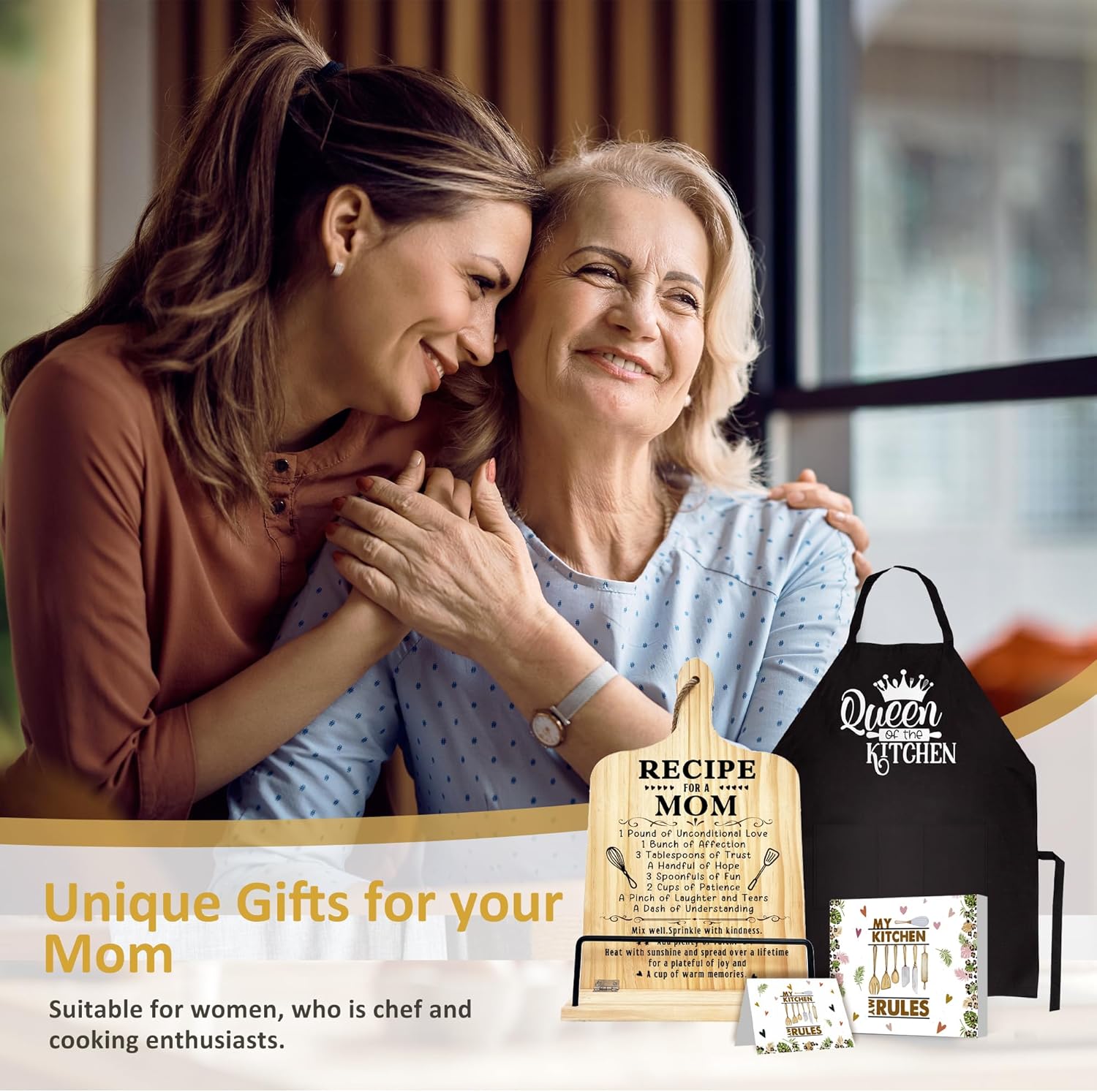 Thoughtful Functional Gift for Mom adjustable recipe stand with apron set