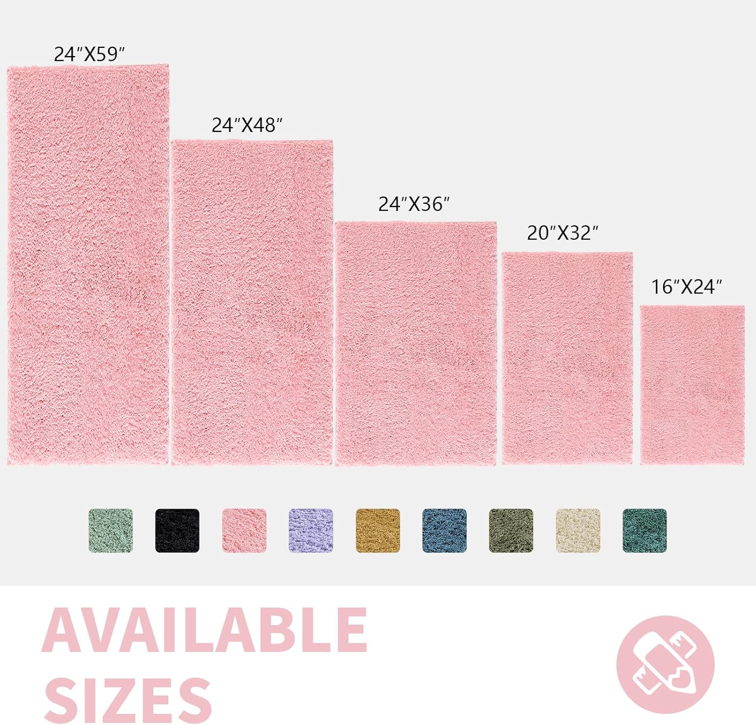 CozeCube Pink Bathroom Rug 24 x 16 Non-Slip Washable Soft