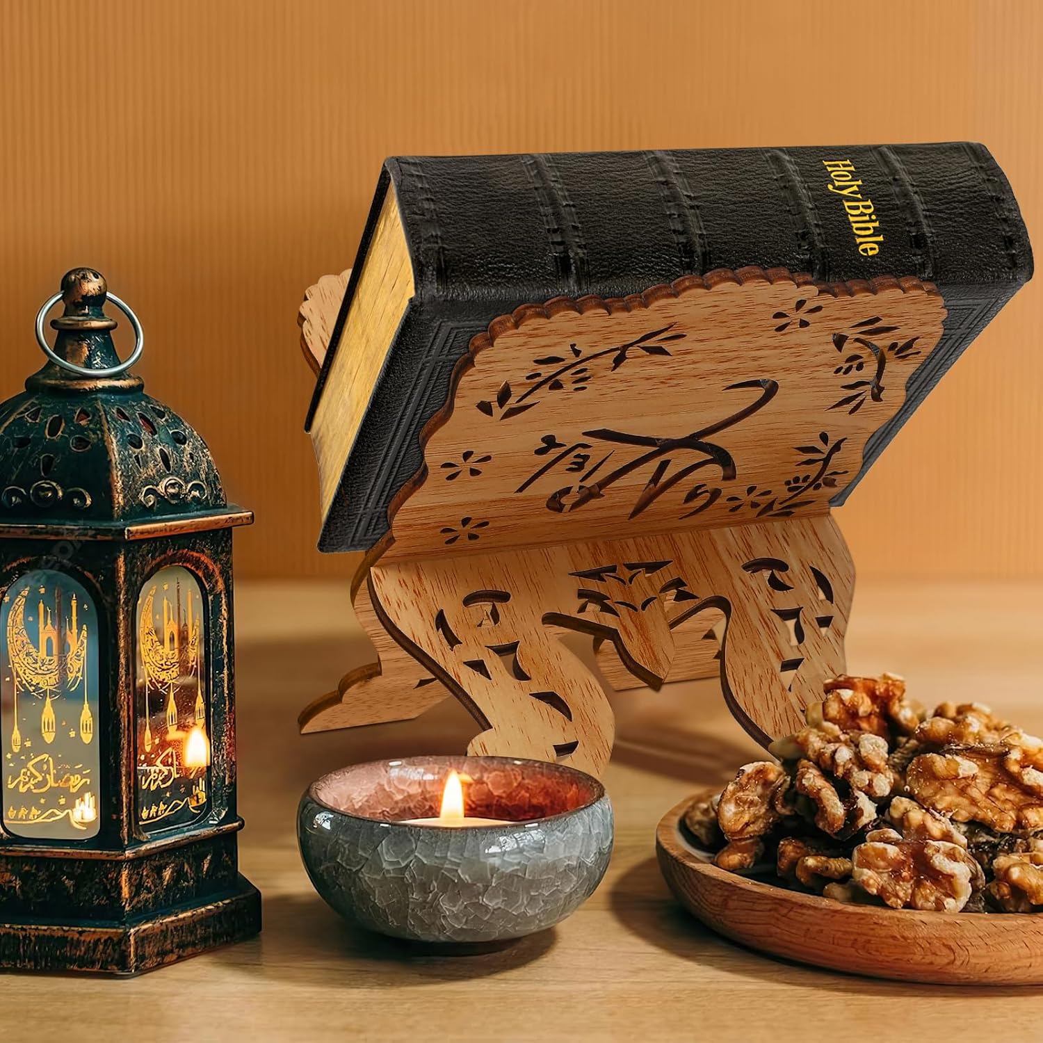 PRETYZOOM Foldable Quran Stand Wooden Book Holder