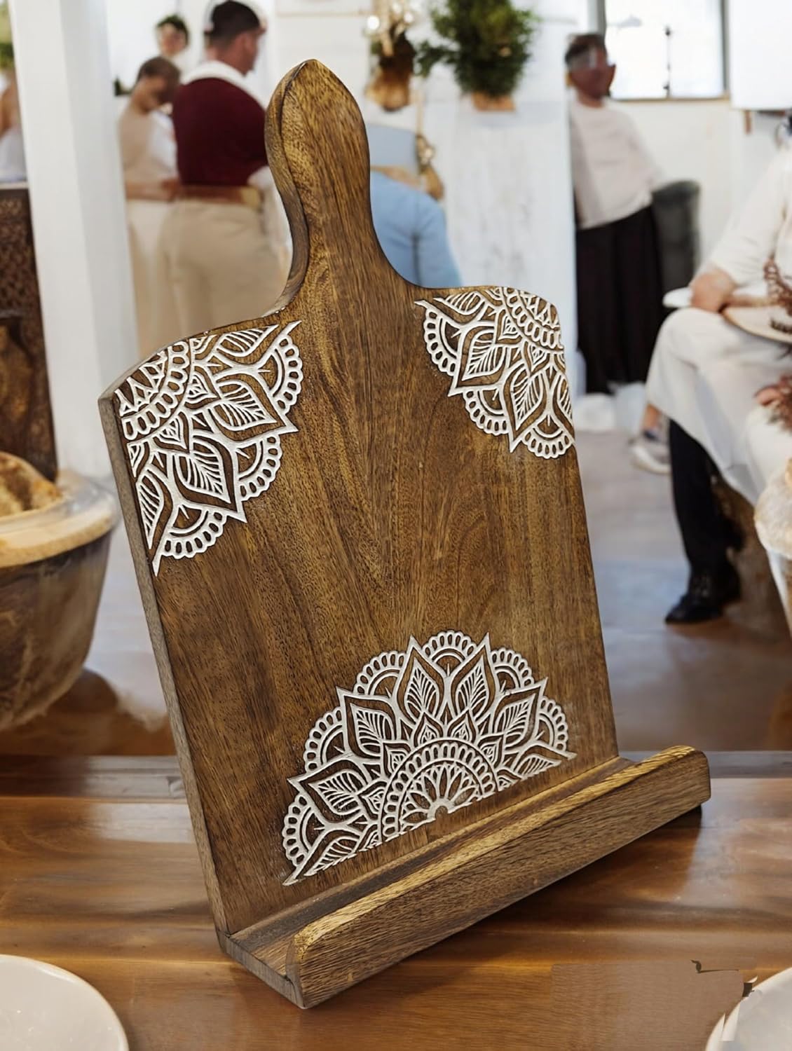 Adjustable Wooden CookBook Stand with iPad Holder