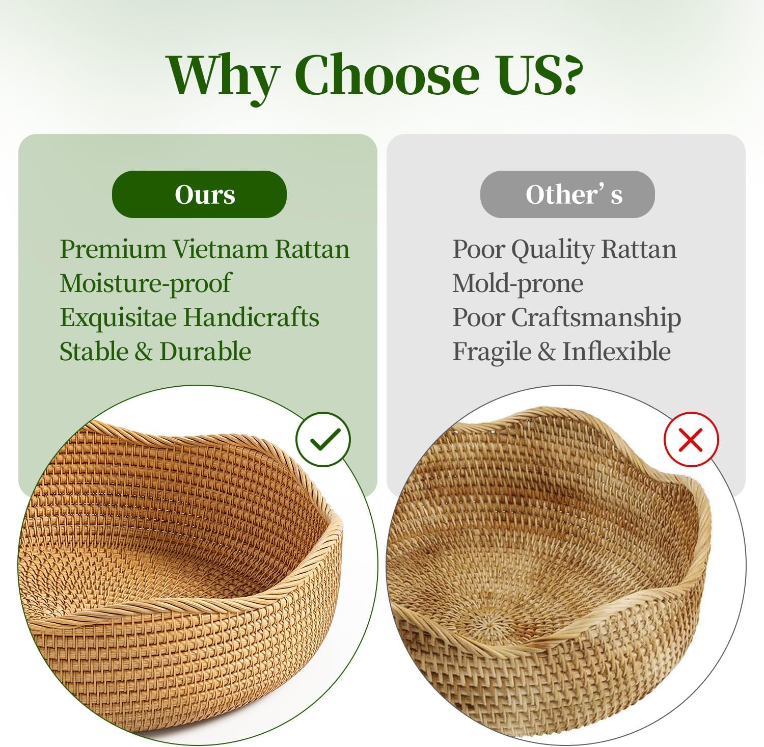 3-Piece Rattan Serving Basket Set Hand-crafted Kitchen Storage