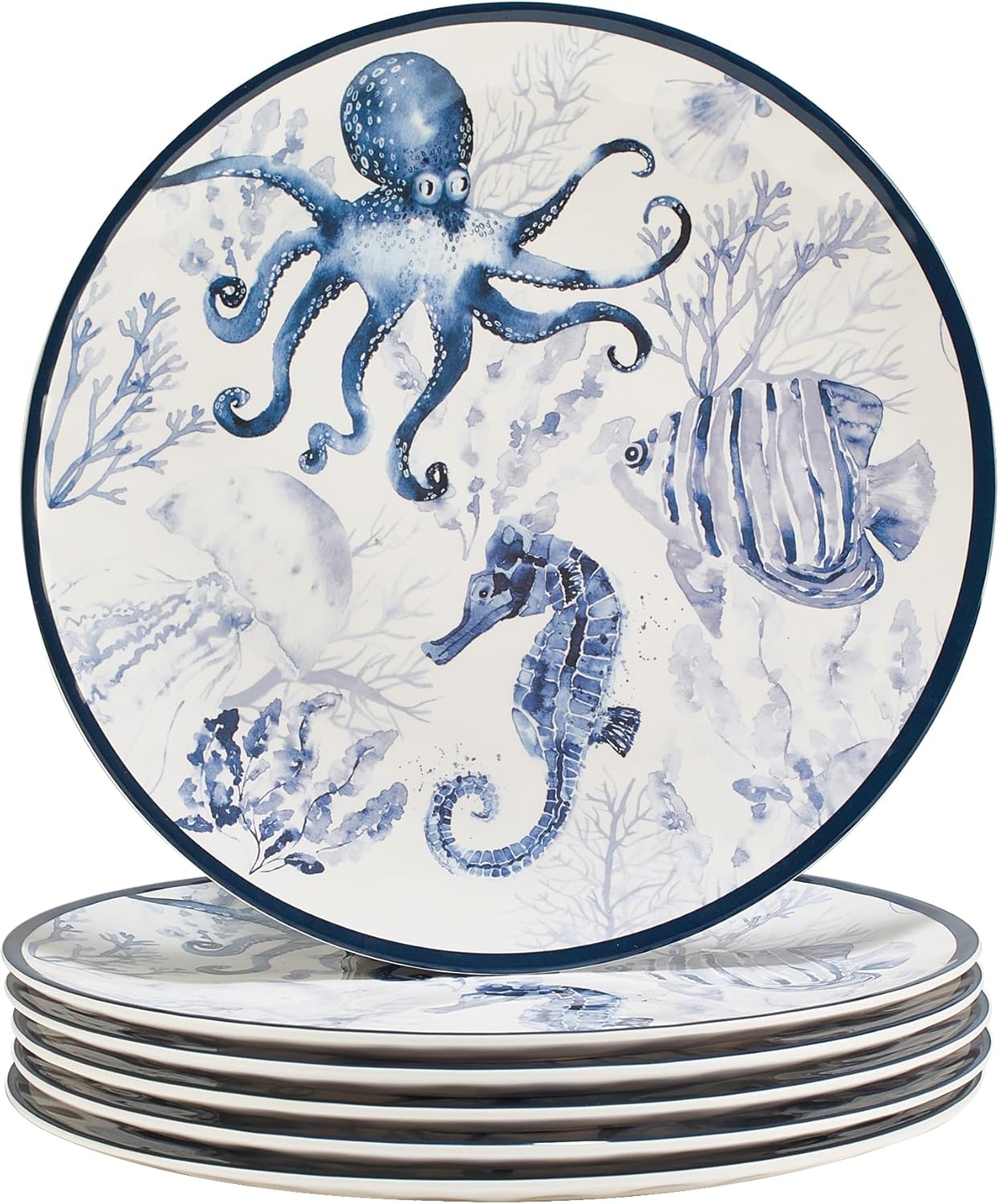 Delightful Melamine Dinner Plates Set of 6 Multicolor