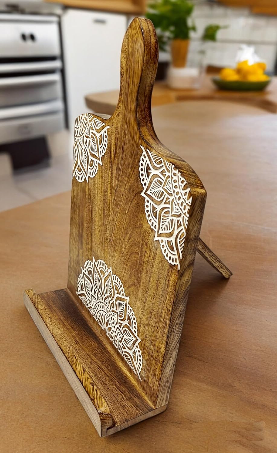 Adjustable Wooden CookBook Stand with iPad Holder