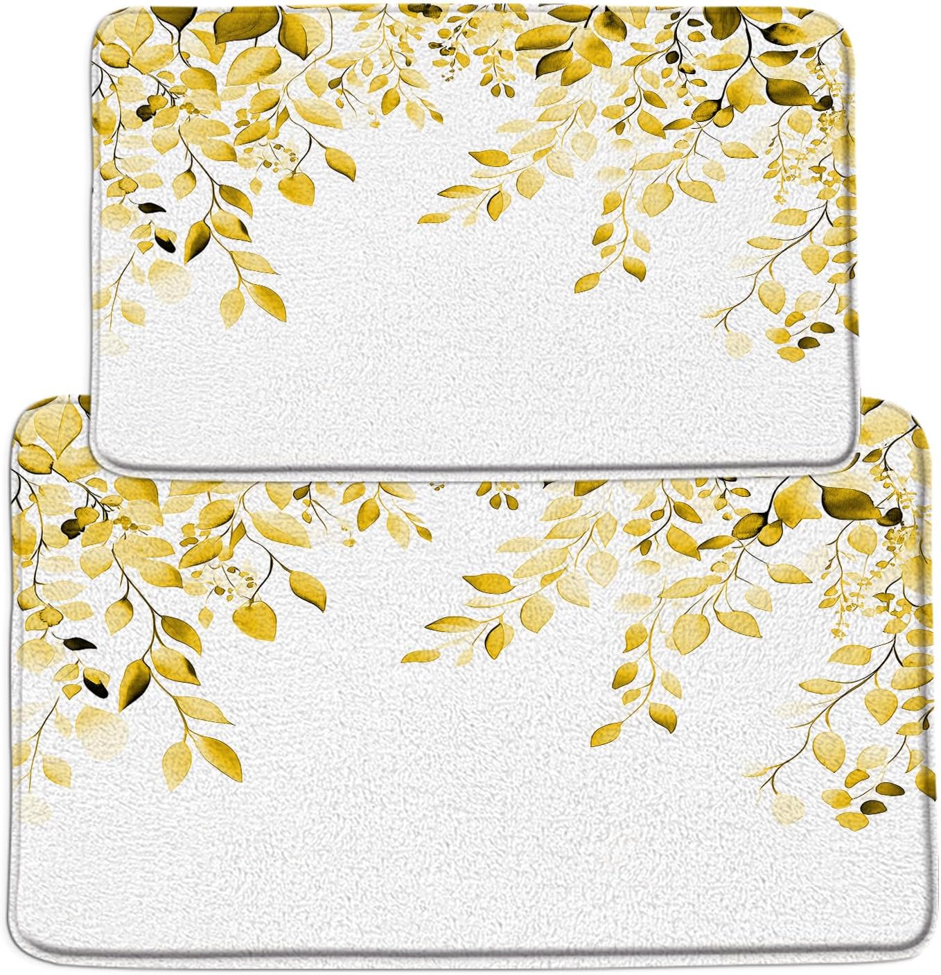 2Pcs Yellow Leaves Bath Mat