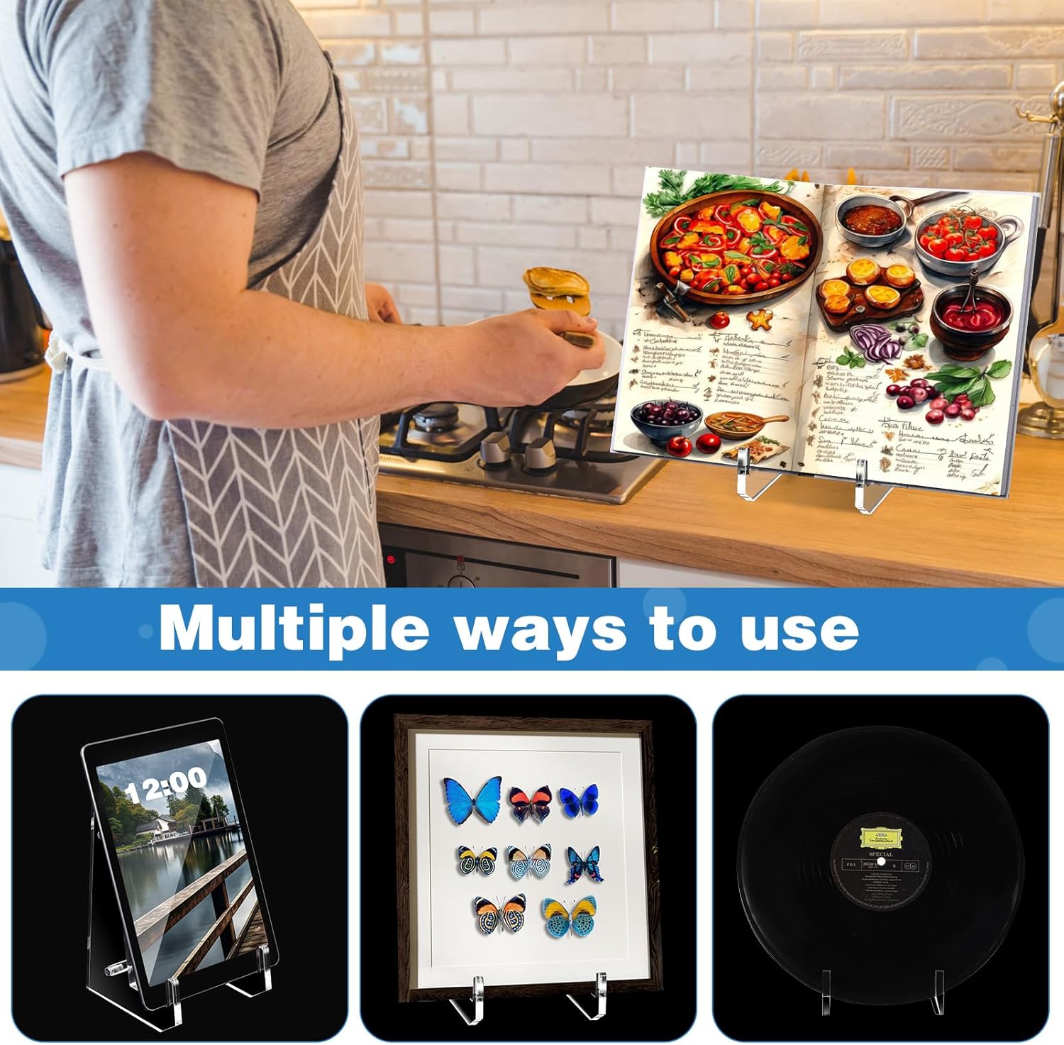 Acrylic Cookbook Stand for Kitchen Recipe Book Holder Tablet Stand