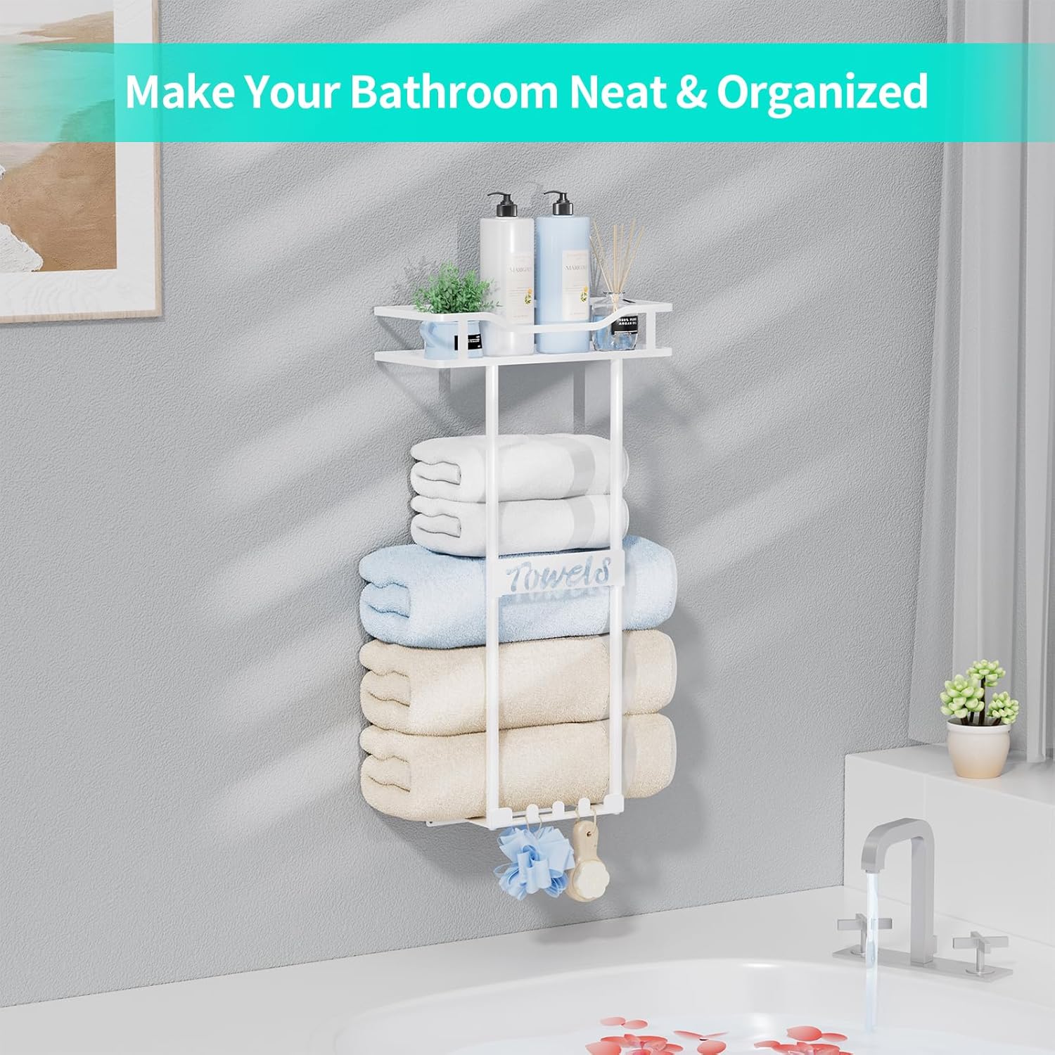 Space-Saving Over-Door Towel Rack - White