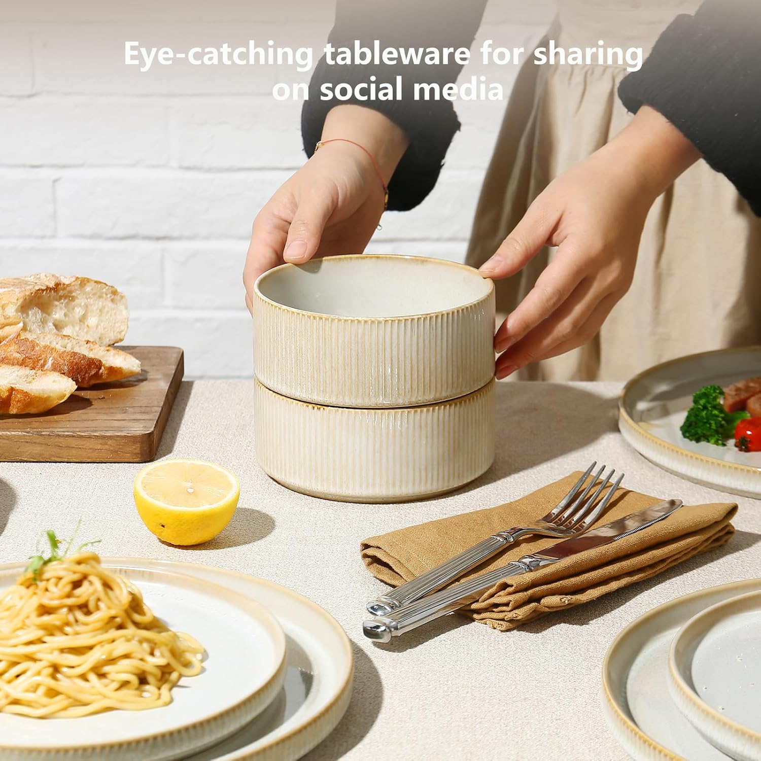12-Piece Modern Ceramics Set Reactive Glaze Design
