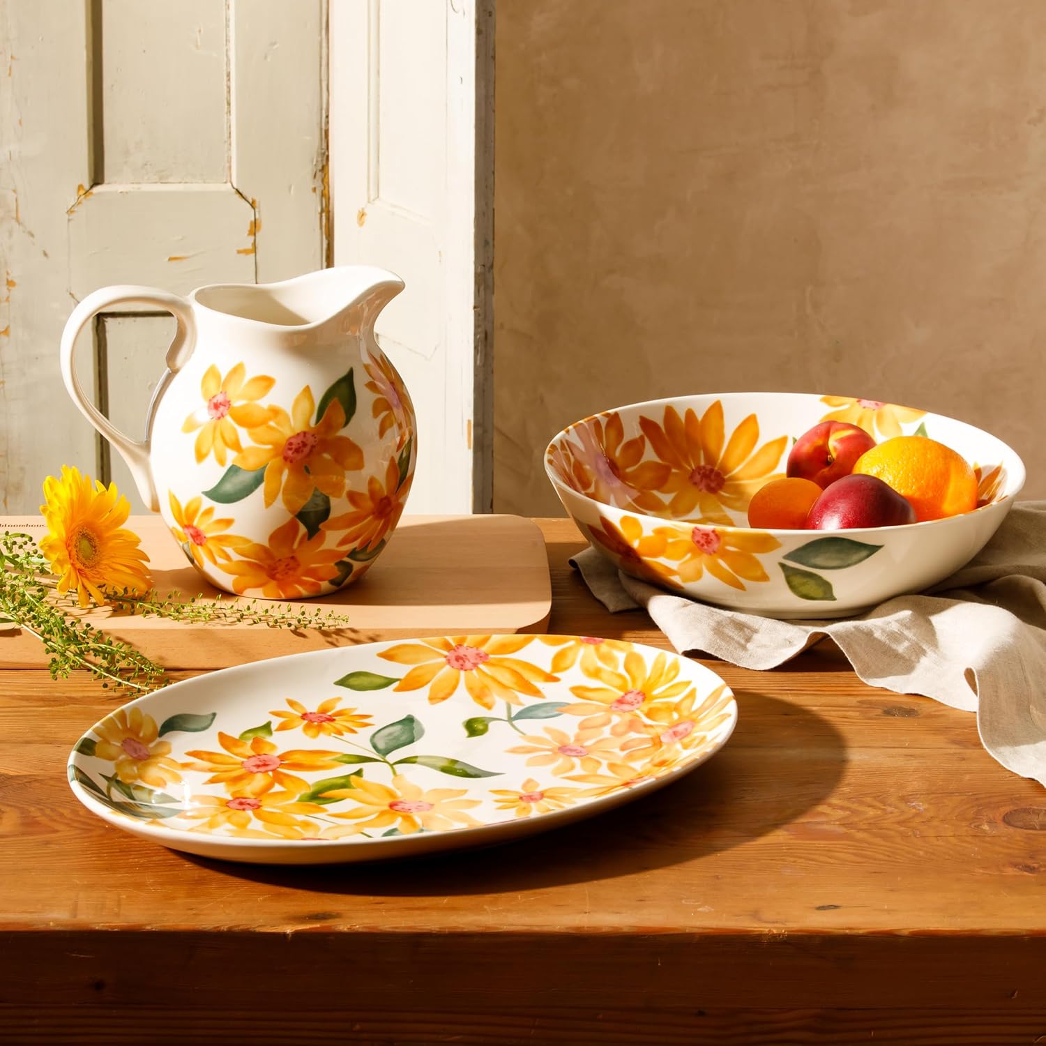 Bloomhouse Two-Piece Stoneware Floral Serving Set
