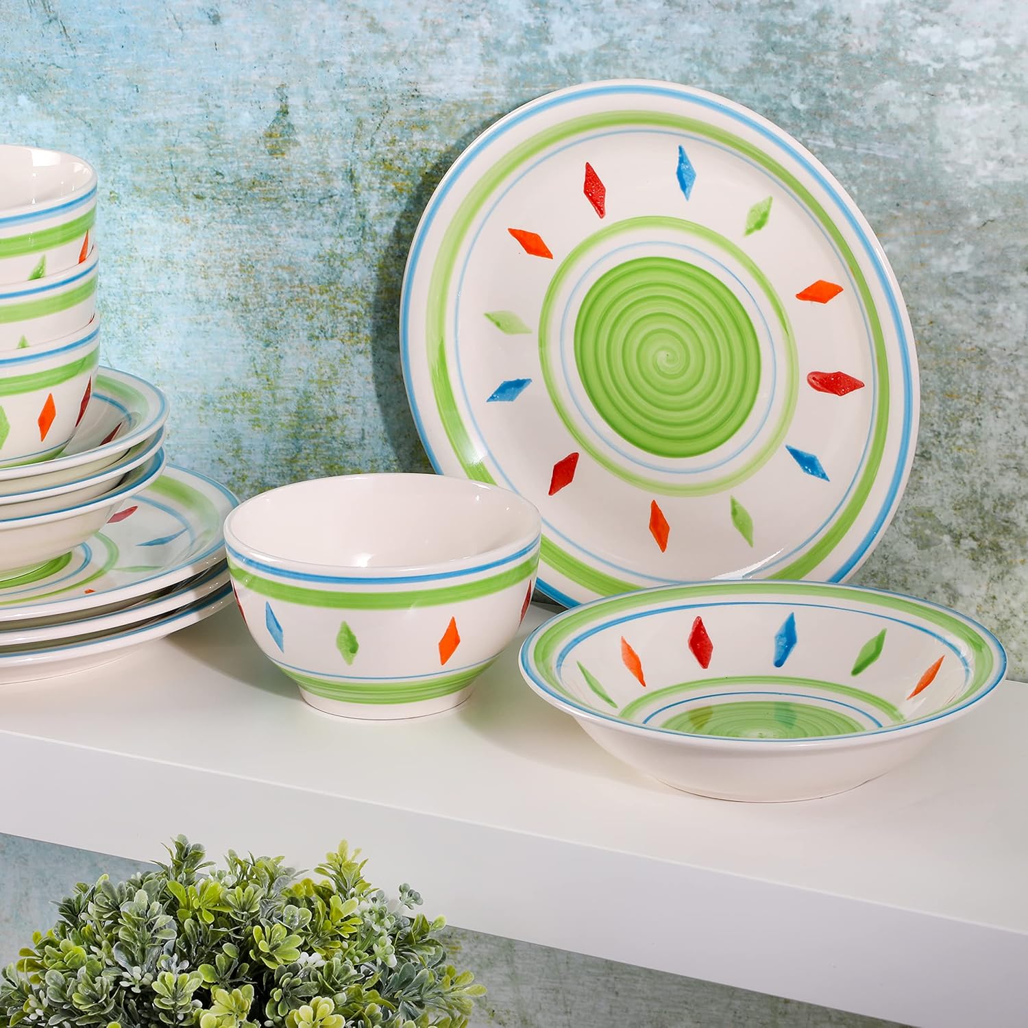 Heidy Hand Painted Dinnerware Set - Green