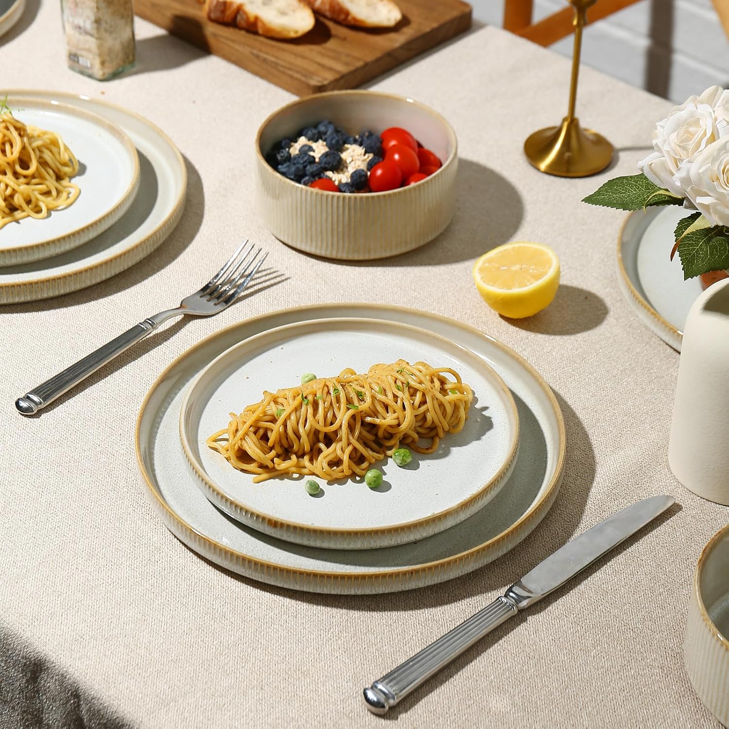 12-Piece Modern Ceramics Set Reactive Glaze Design