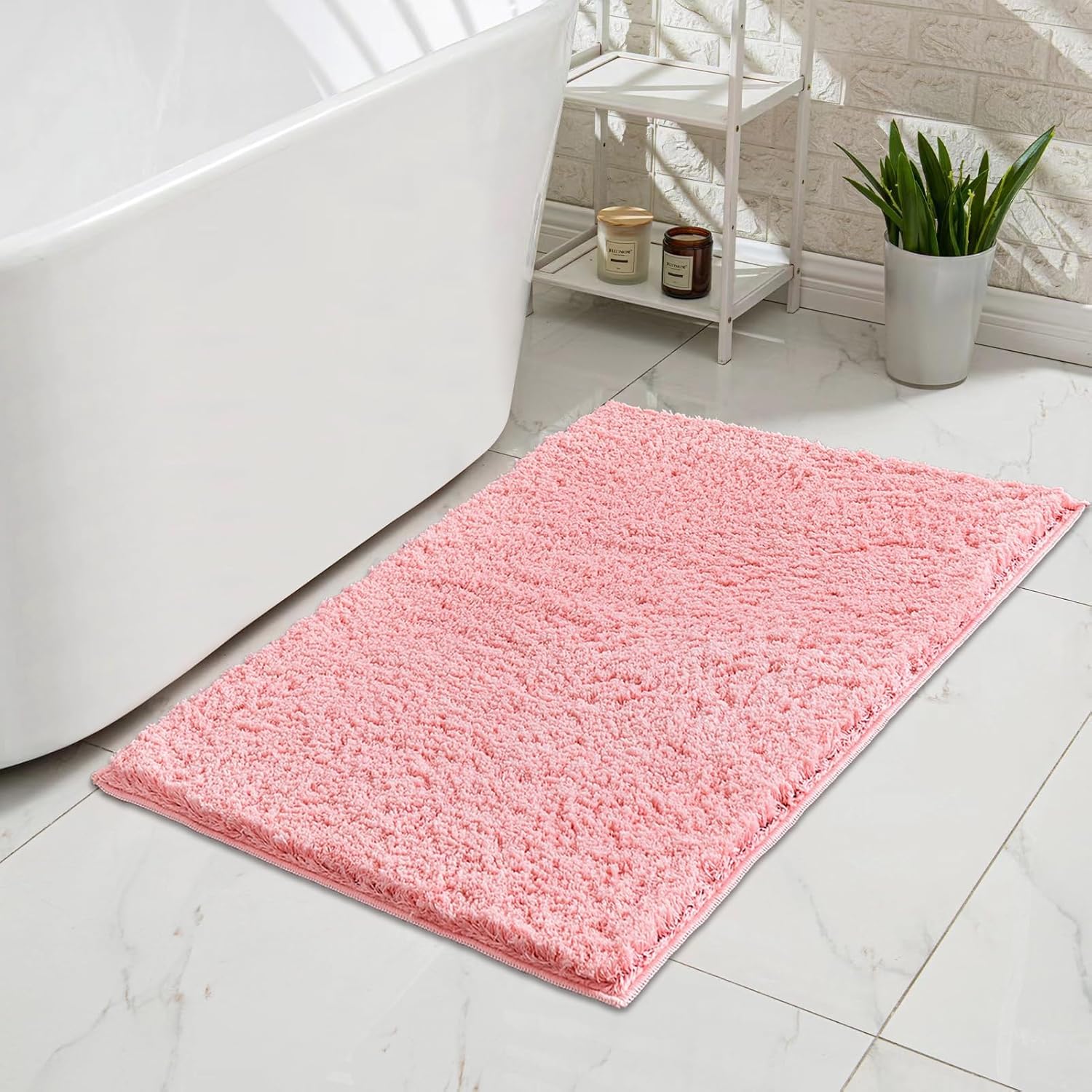 CozeCube Pink Bathroom Rug 24 x 16 Non-Slip Washable Soft