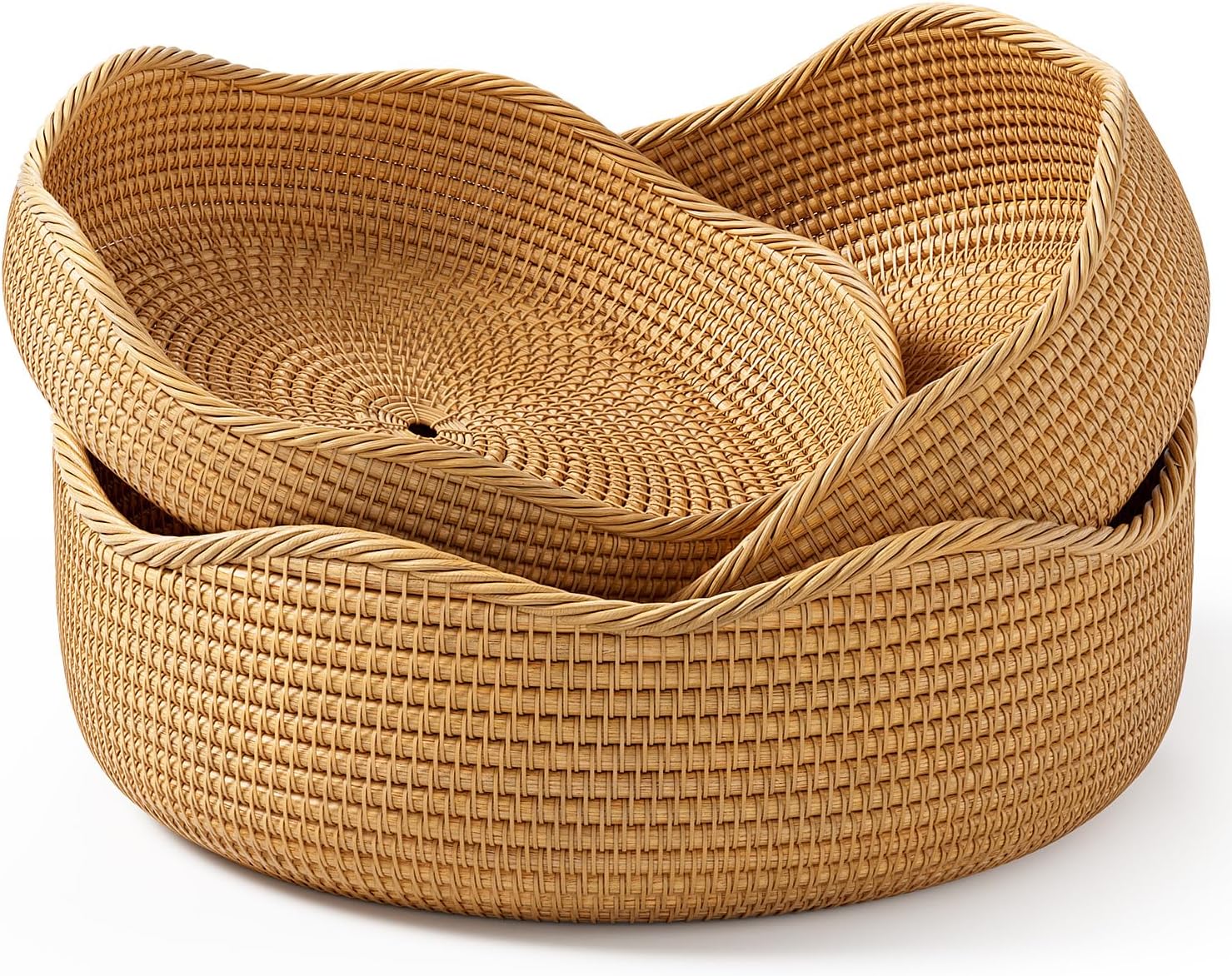 3-Piece Rattan Serving Basket Set Hand-crafted Kitchen Storage