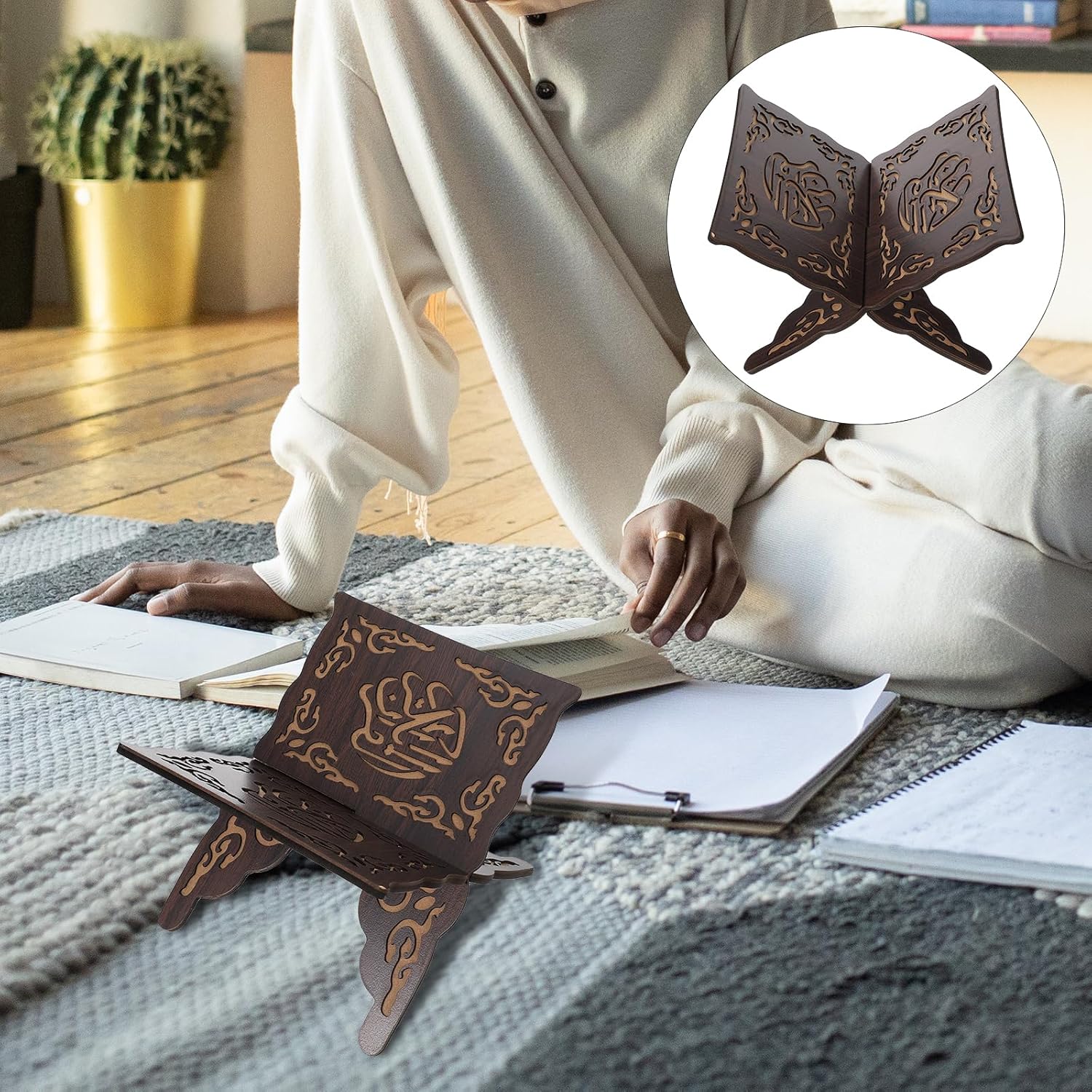 BESTOYARD Wooden Quran Book Stand Foldable Religious Holder