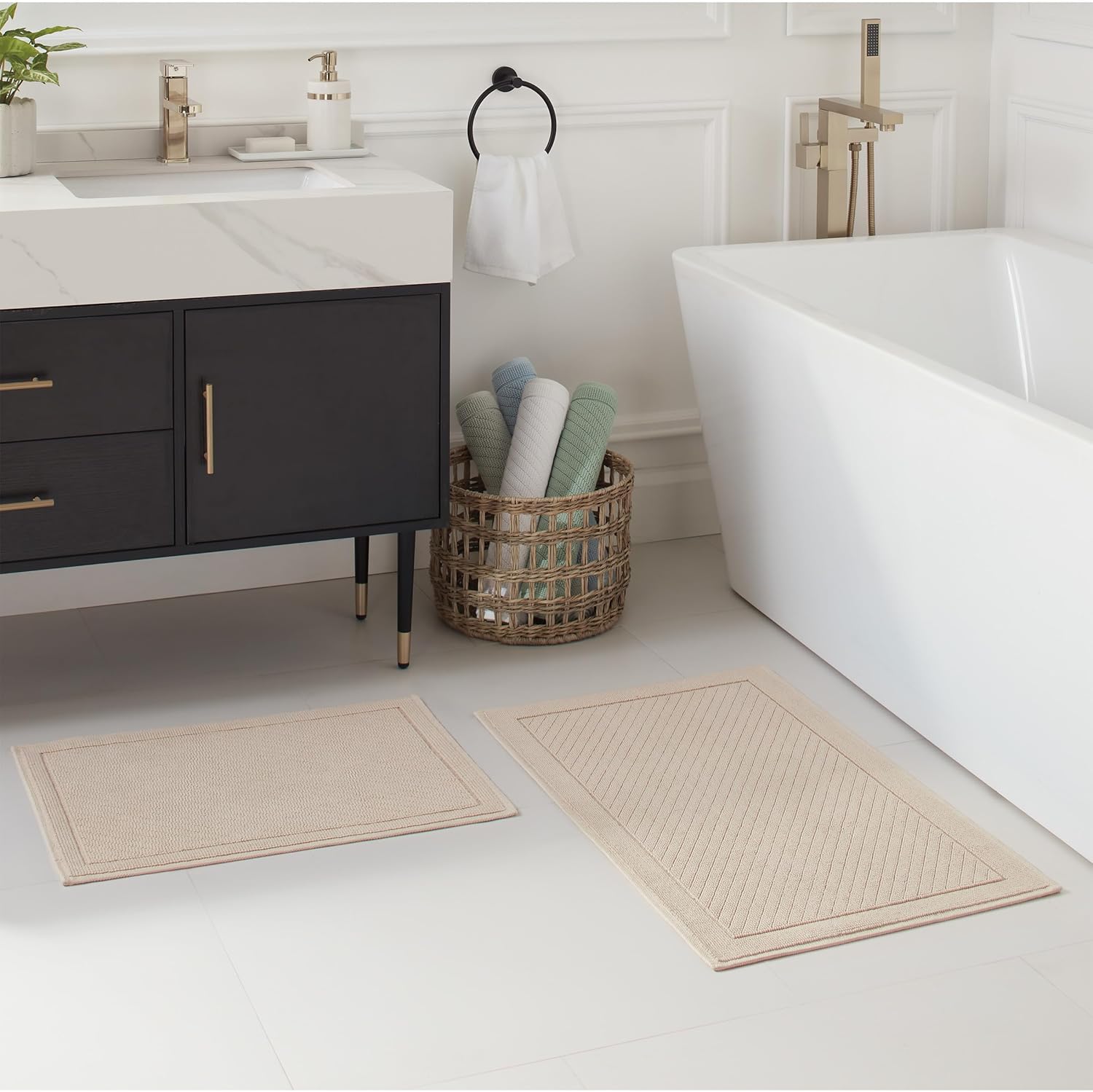 Arkwright 100 Cotton Bath Rug Textured Design Slip-Resistant Beige