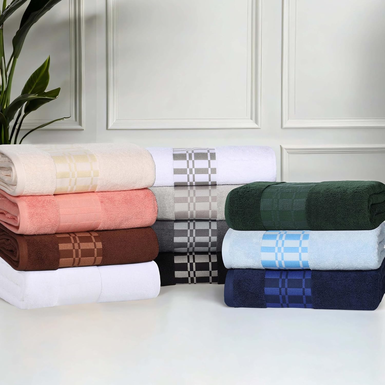 6-Piece Cotton Towel Set with Geometric Design