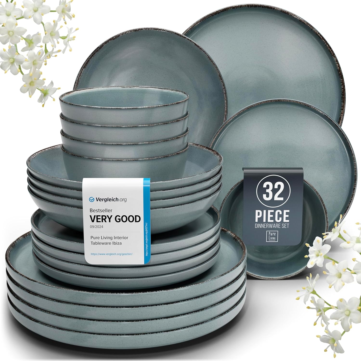 Stoneware Dinnerware Set 8 Persons Rustic Design 32 Pieces