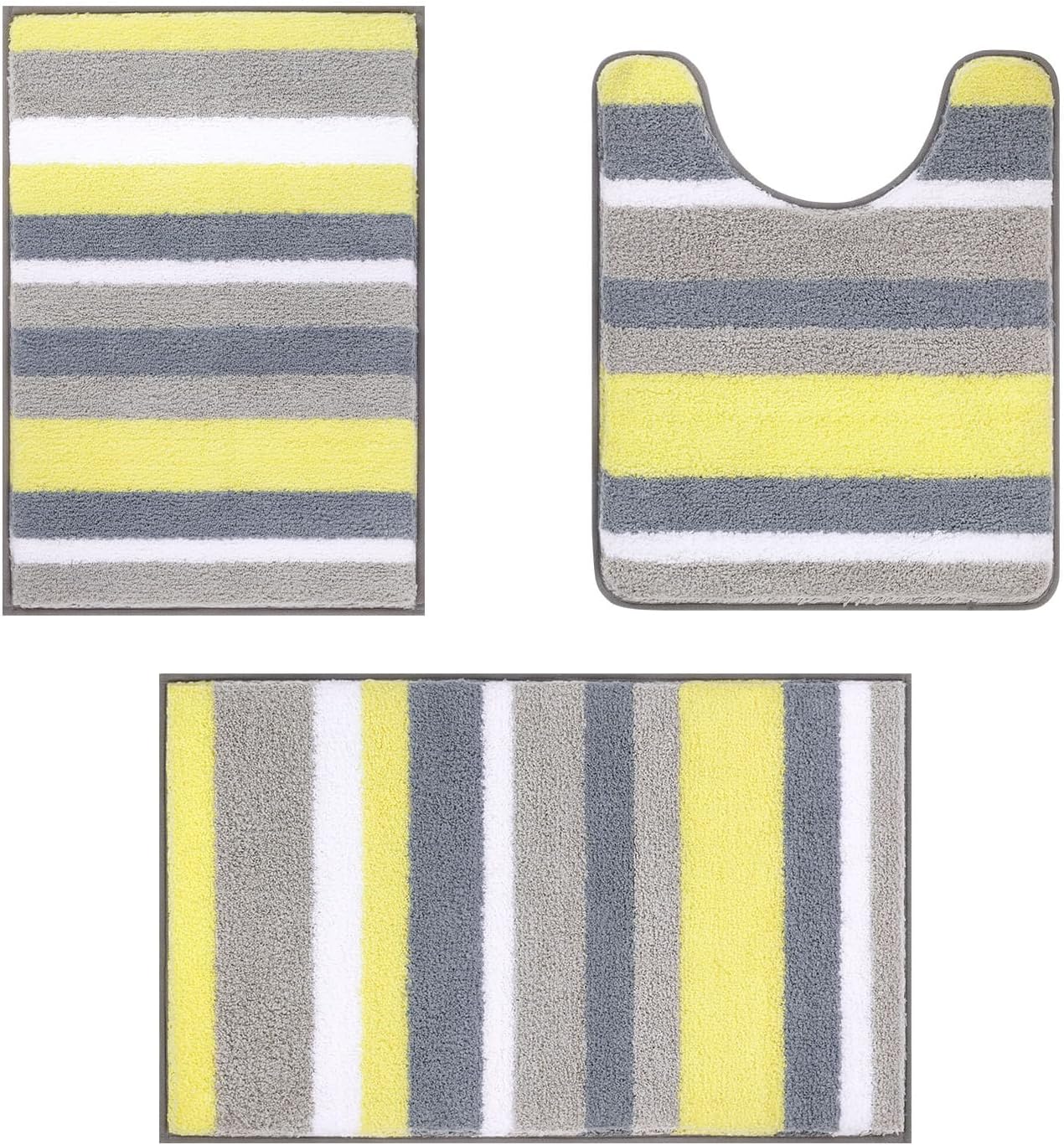 Vaukki 3 Piece Bathroom Rugs Set - Non Slip Shaggy Microfiber Mats
